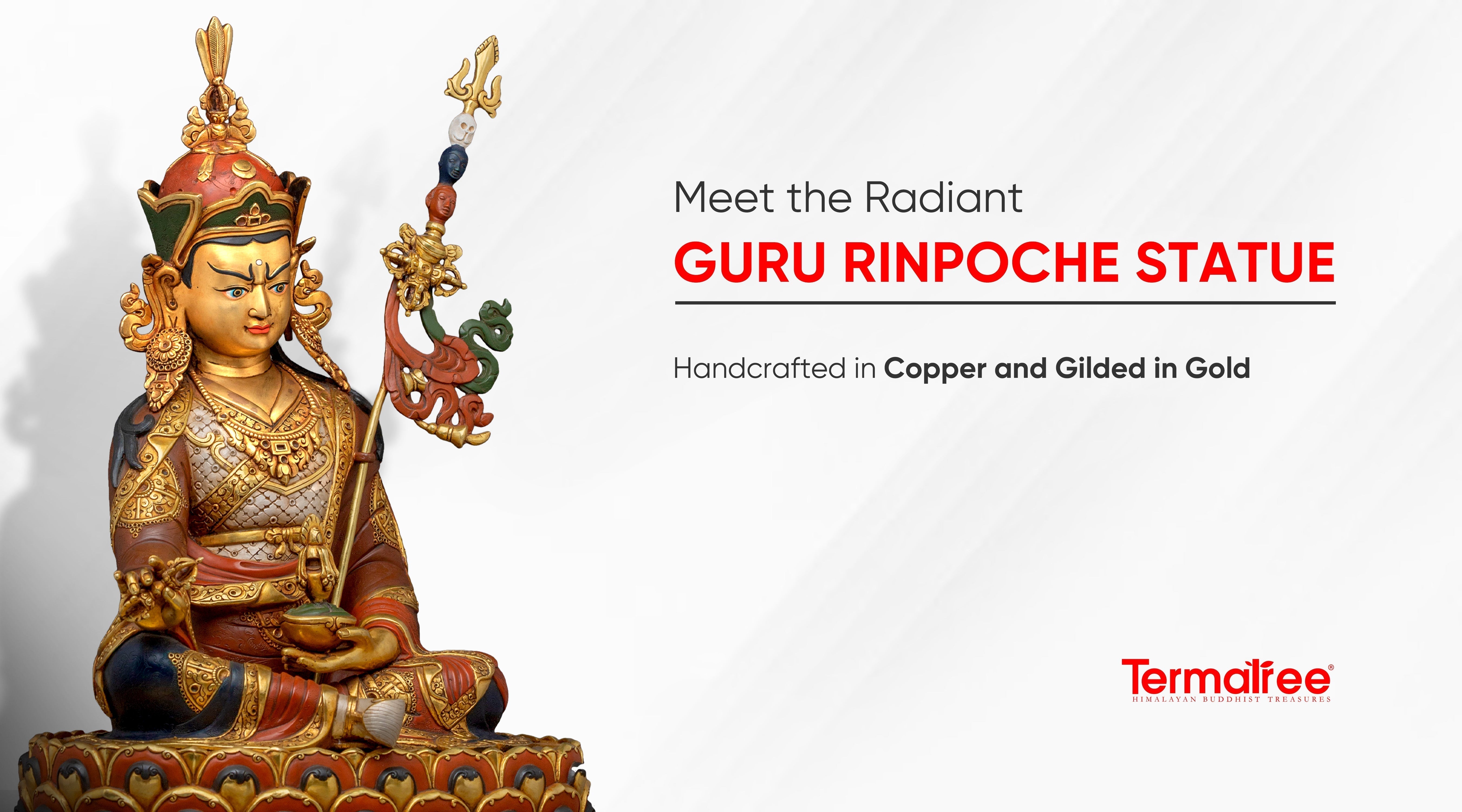 Meet the Radiant Guru Rinpoche Statue: Handcrafted in Copper and Gilded in Gold