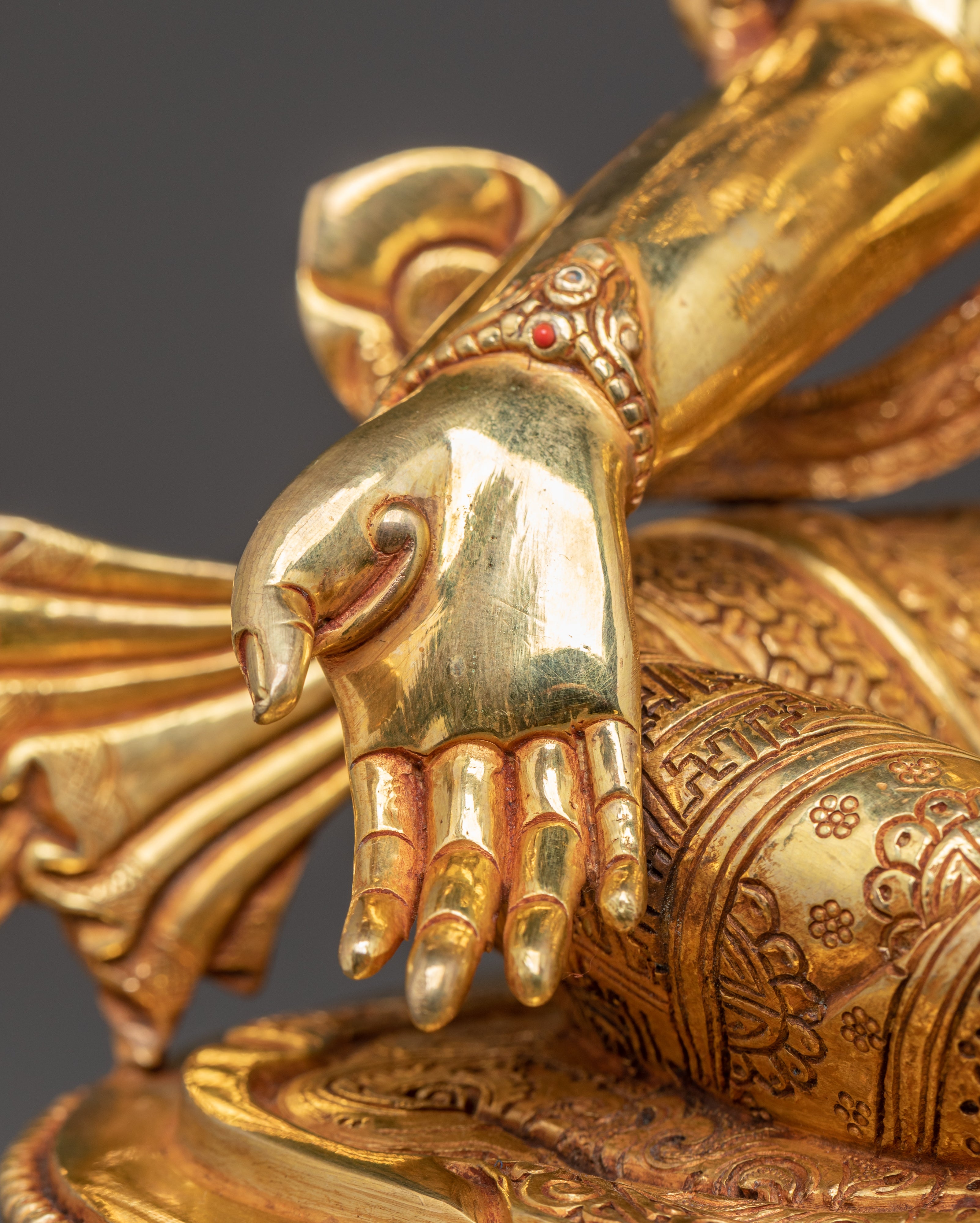 Handmade Golden Statue of Green Tara | Female Buddha of Compassion