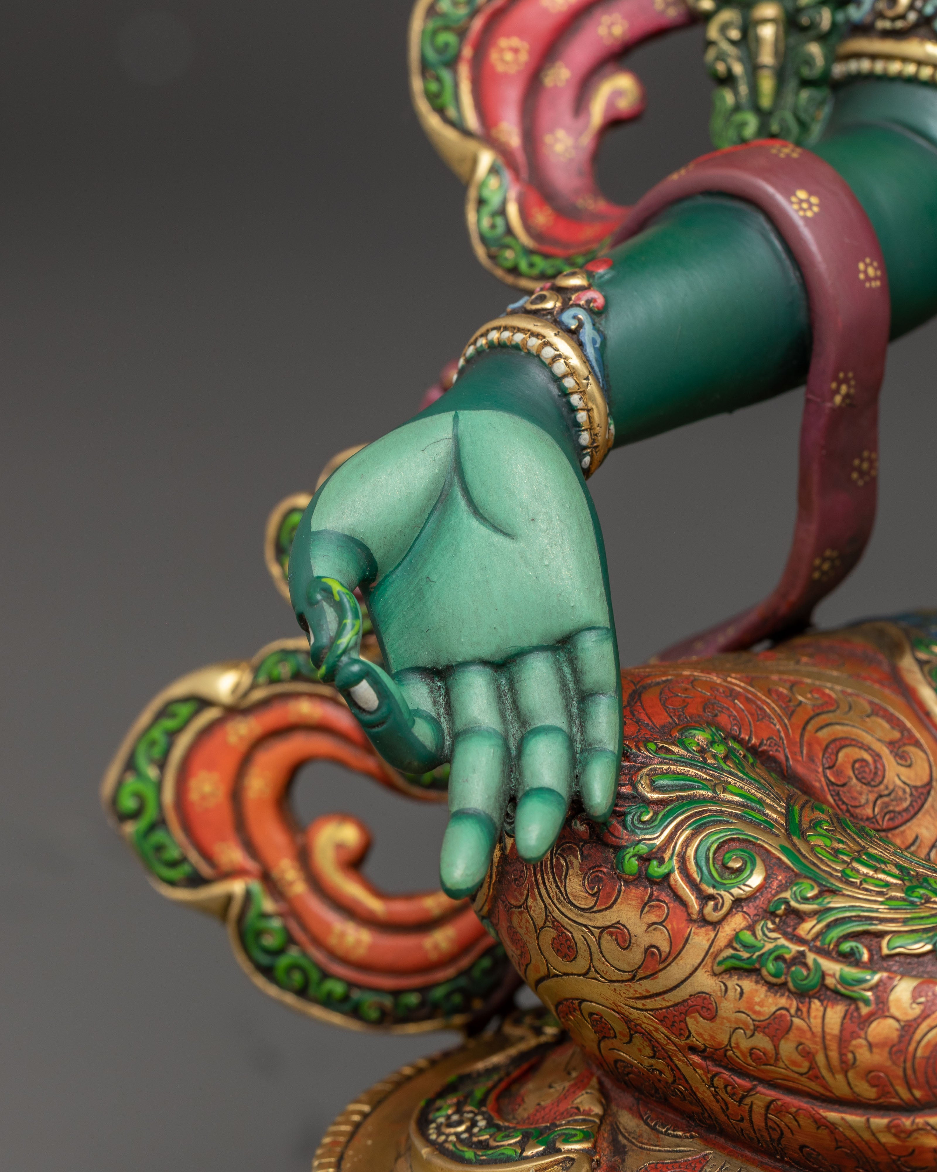 Colourful Green Tara Copper Statue | Compassion Goddess