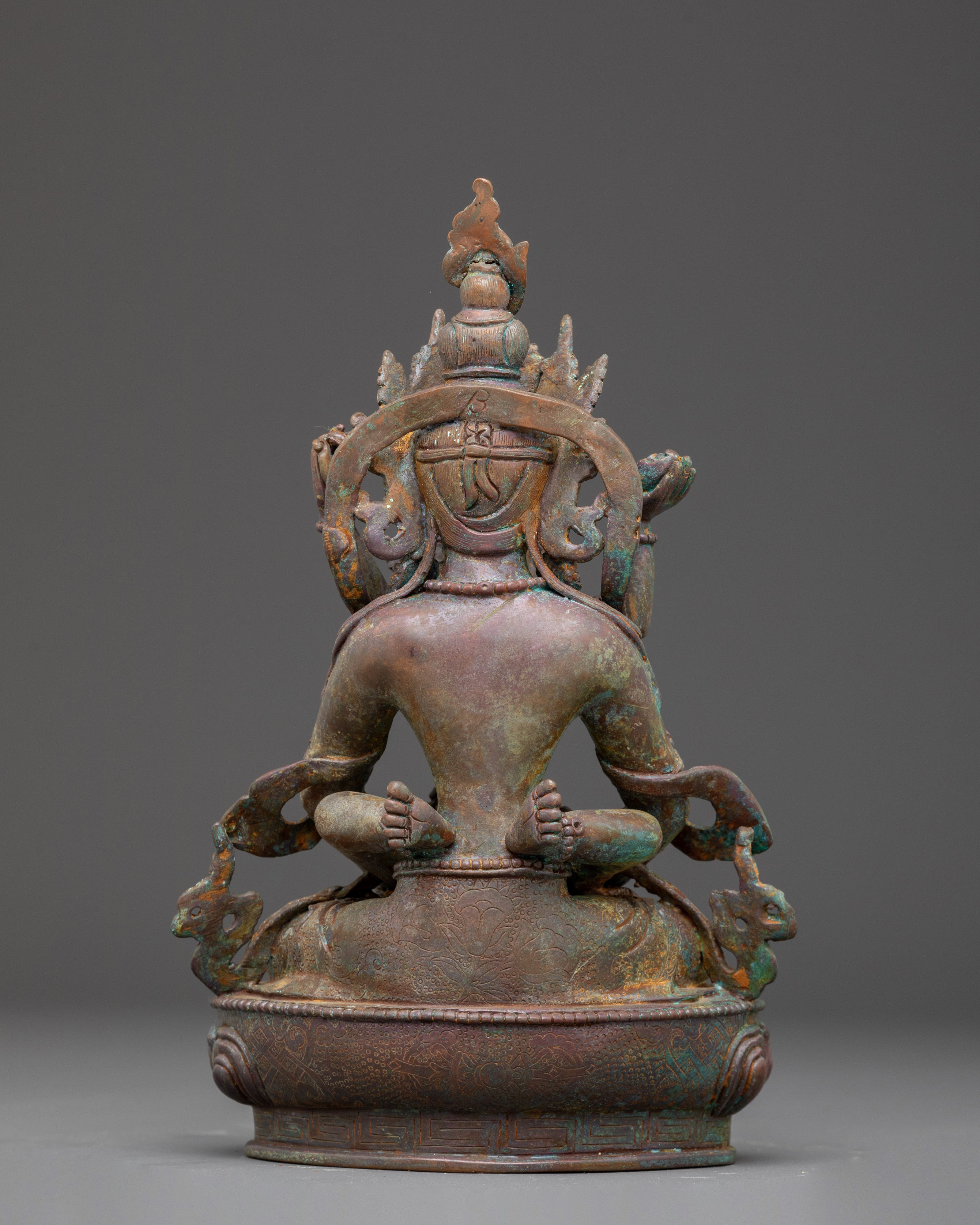 Statue of Buddha Amitayus with Consort | Oxidized Copper Sculpture