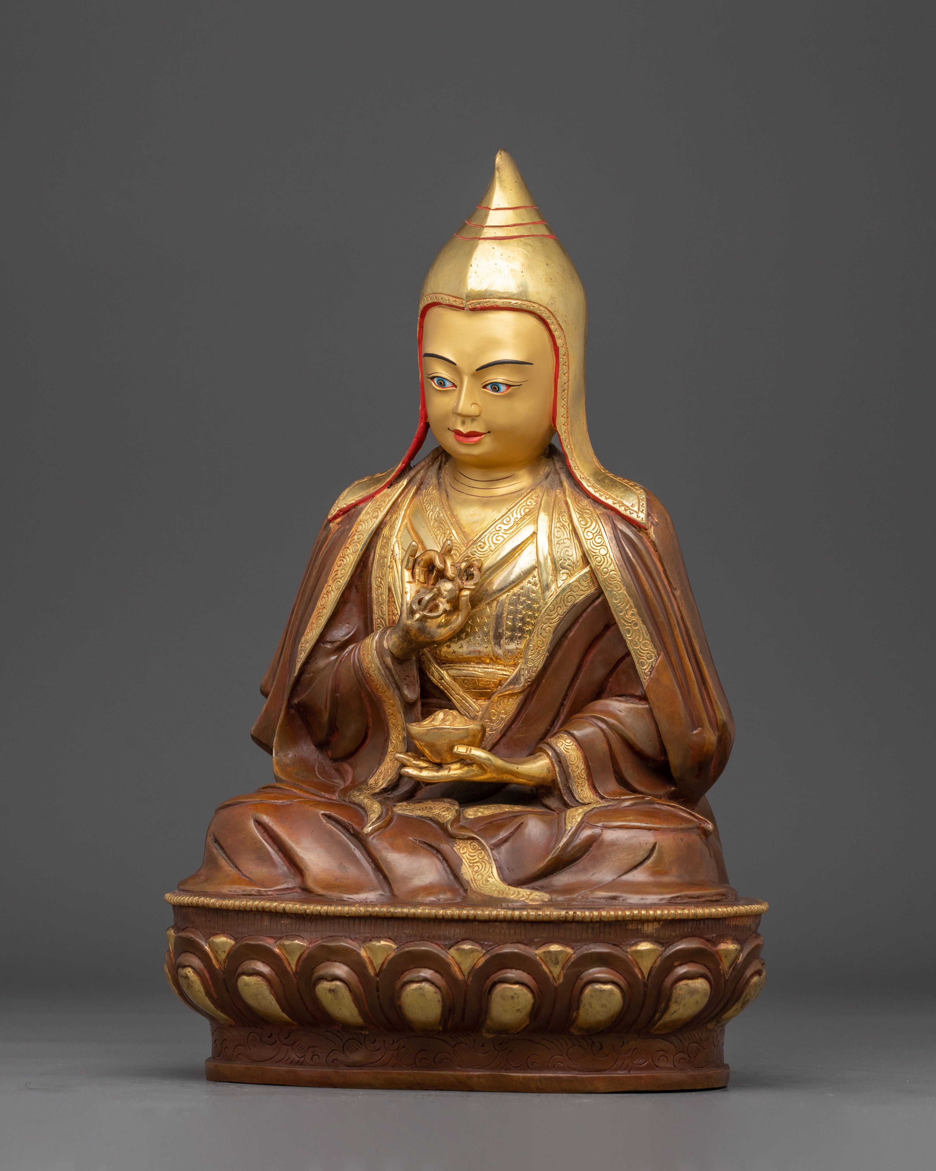 Handmade Golden Statue of Buddhist Master | Himalayan Spiritual Icon
