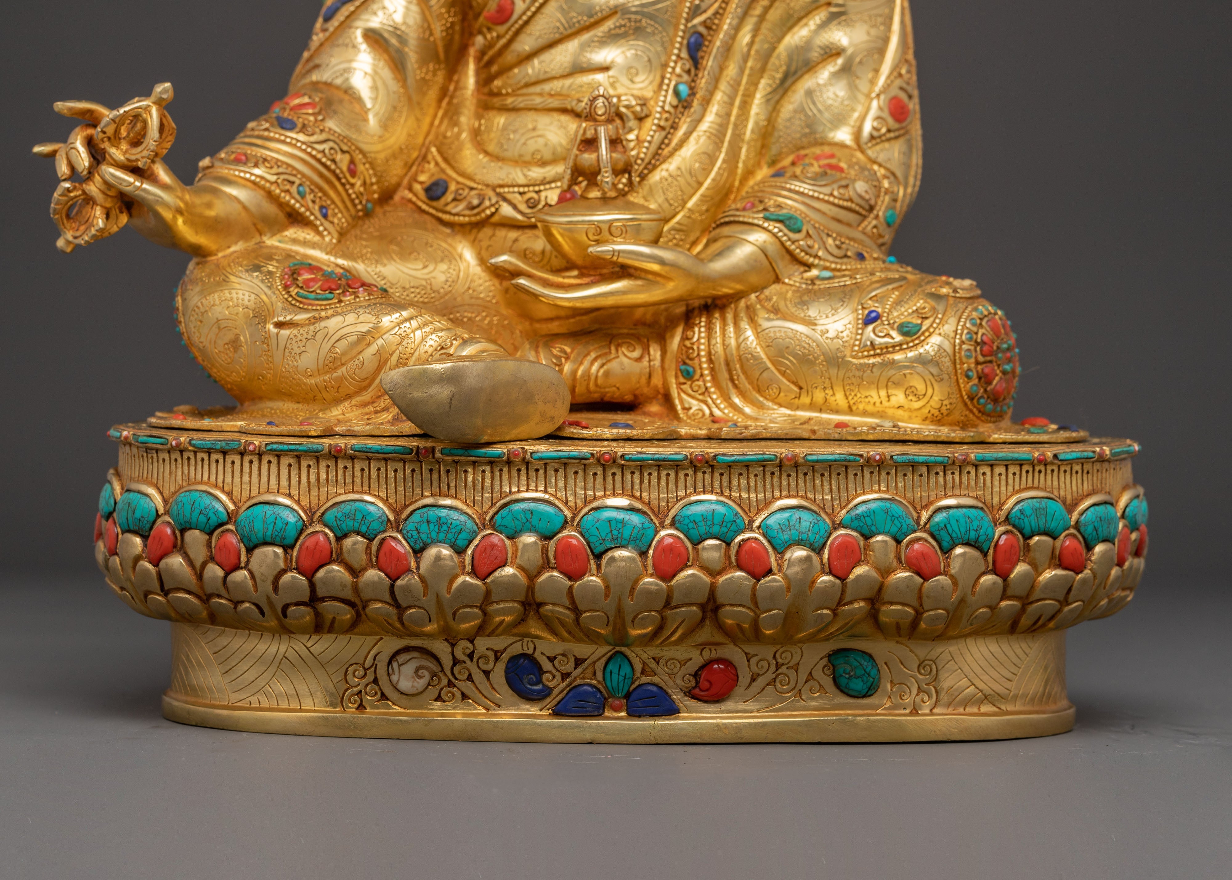 Handmade Golden Statue of Guru Rinpoche | Lotus-Born Guru