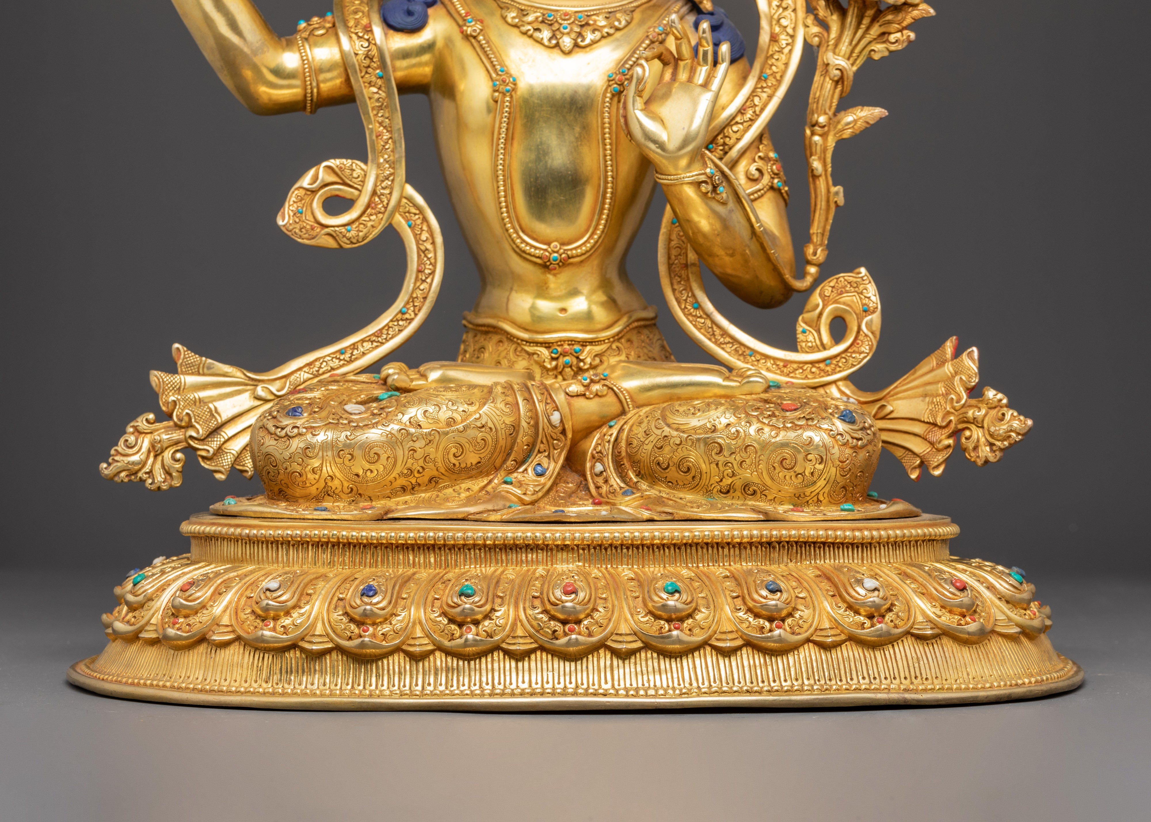 Handcrafted Copper Statue of Bodhisattva Manjushri | Buddhist Spiritual Decor