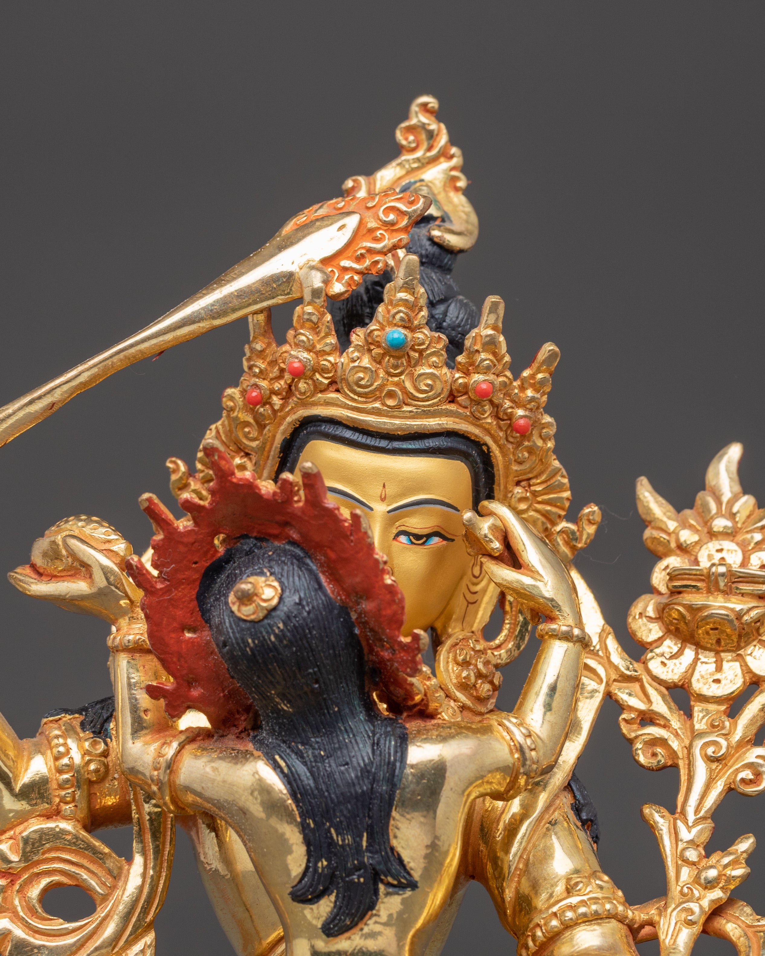 Handcrafted Copper Sculpture of Bodhisattva Manjushri