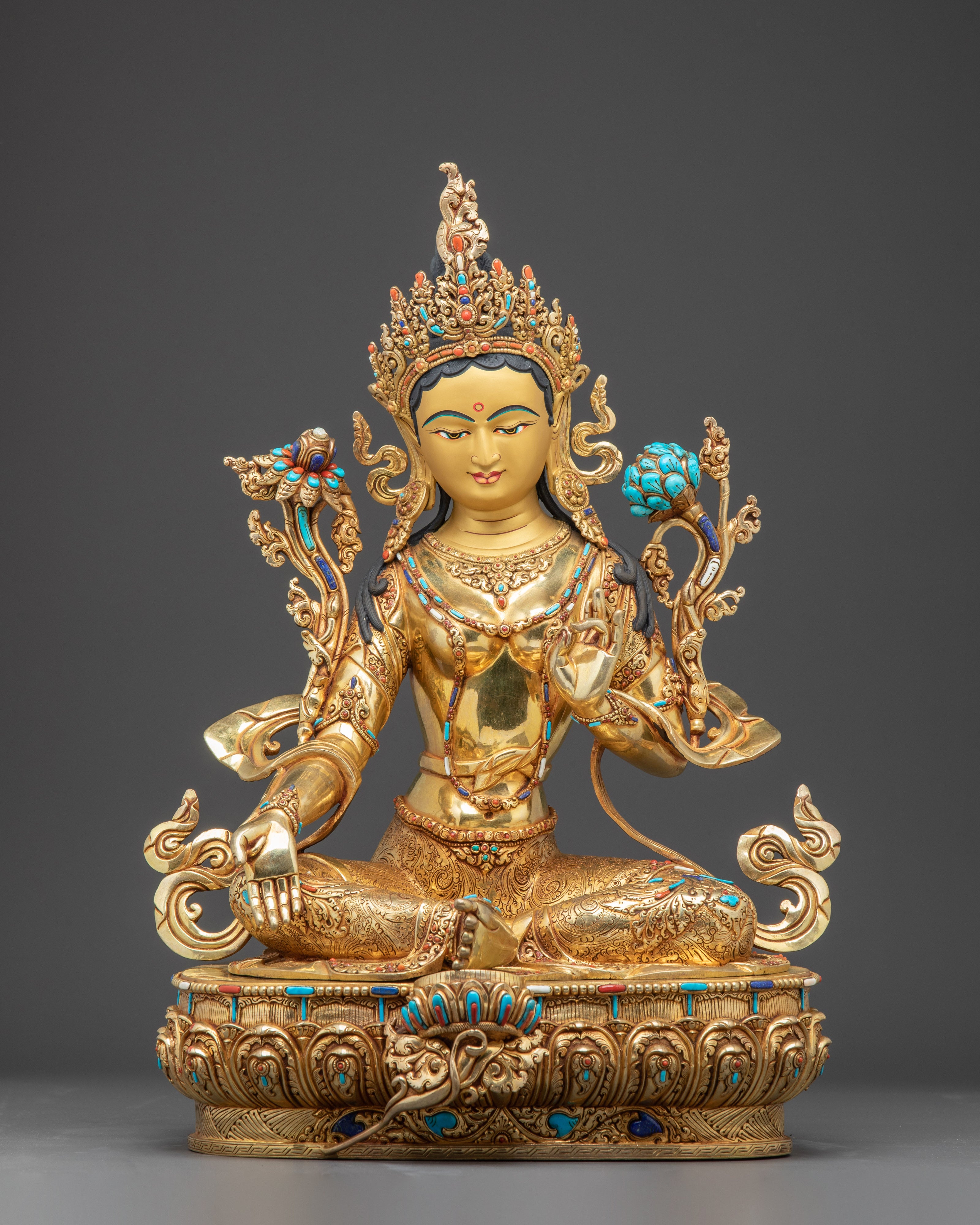 Statue Set of Shakyamuni Buddha, Green Tara, and Guru Rinpoche | Spiritual Trio