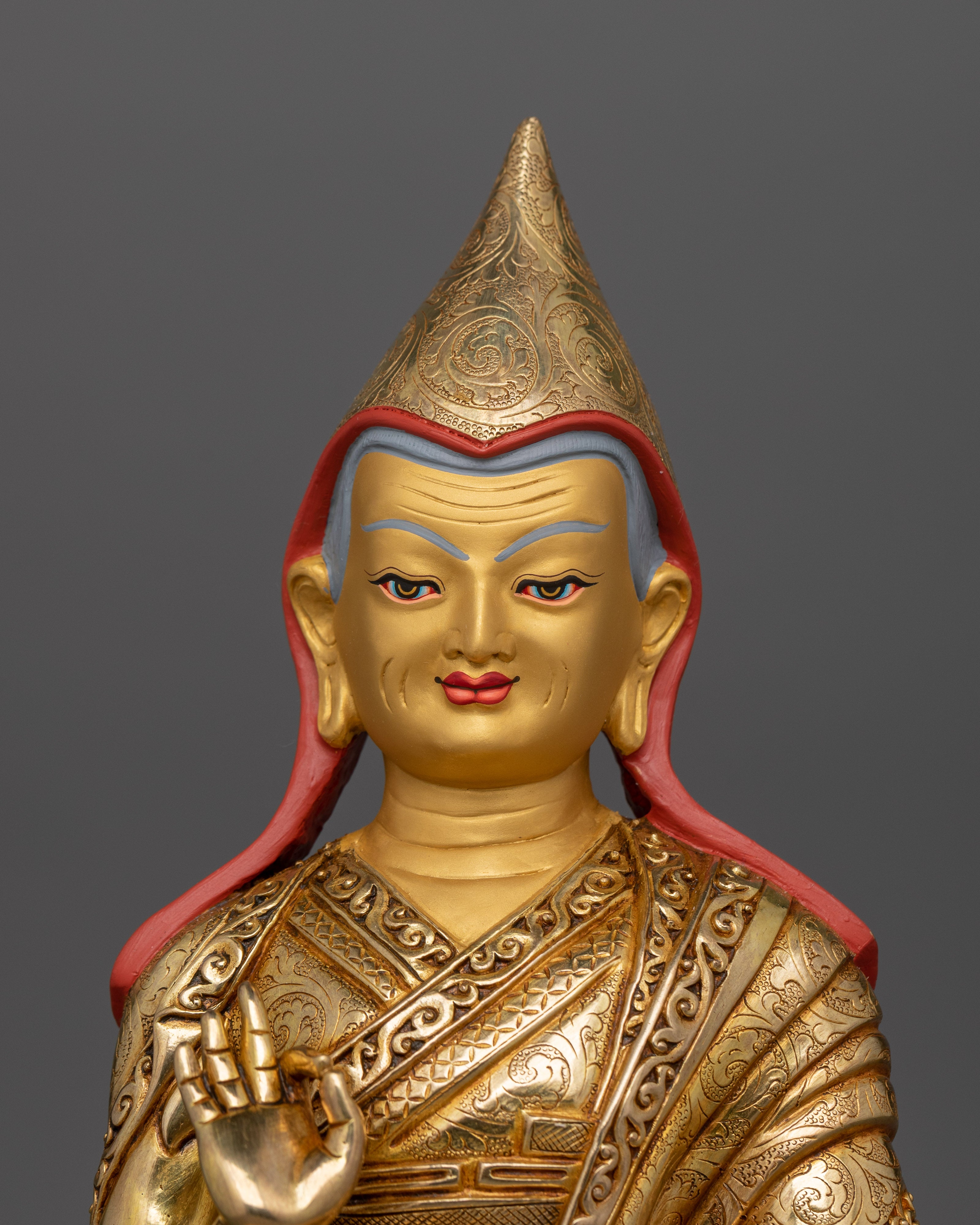 Exquisite Tsongkhapa Statue Set | Handcrafted 24K Gold Gilded Masterpieces