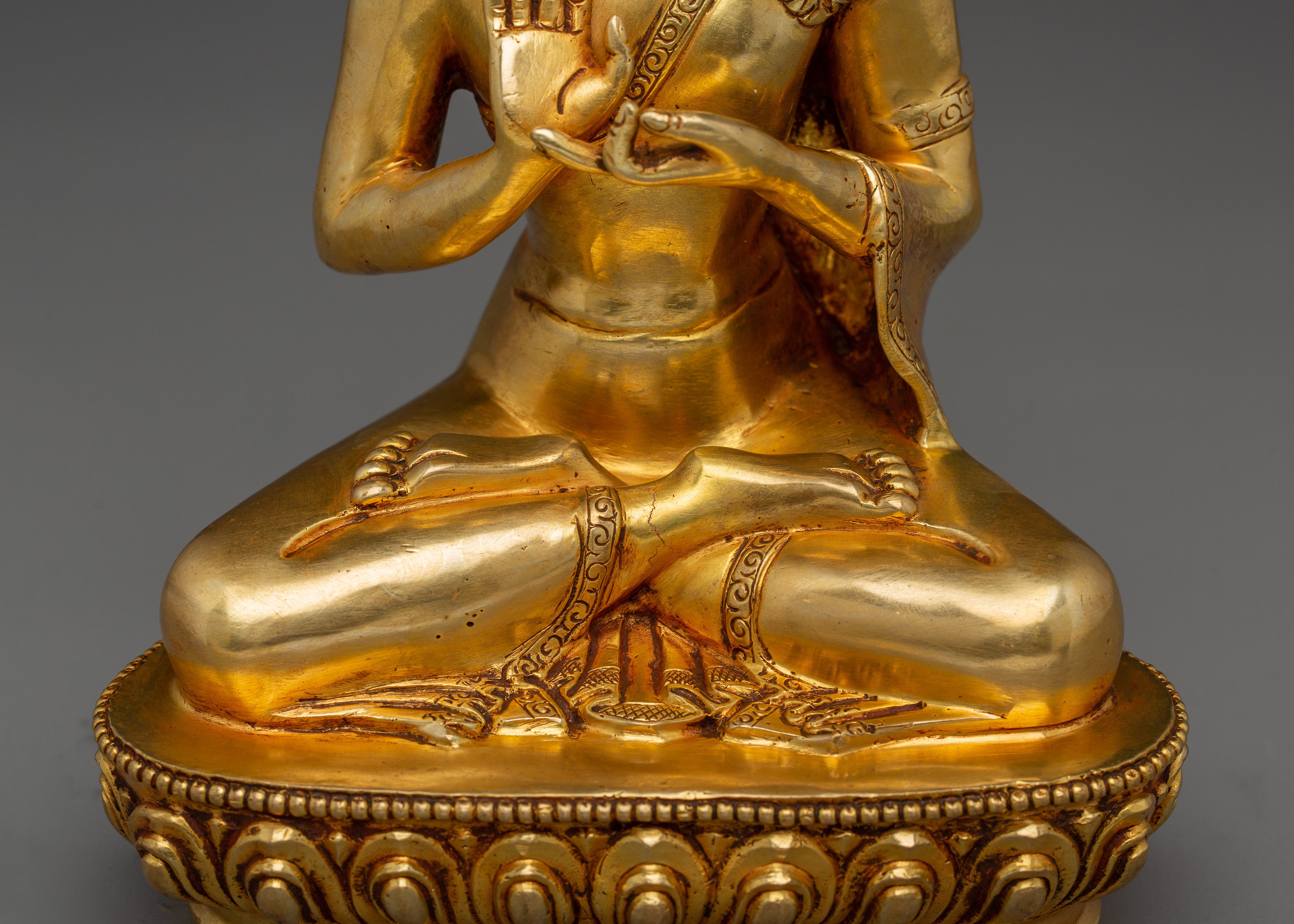 Adhinath Buddha Gold Gilded and Copper Statue | Sculpture for Spiritual Spaces and Altars
