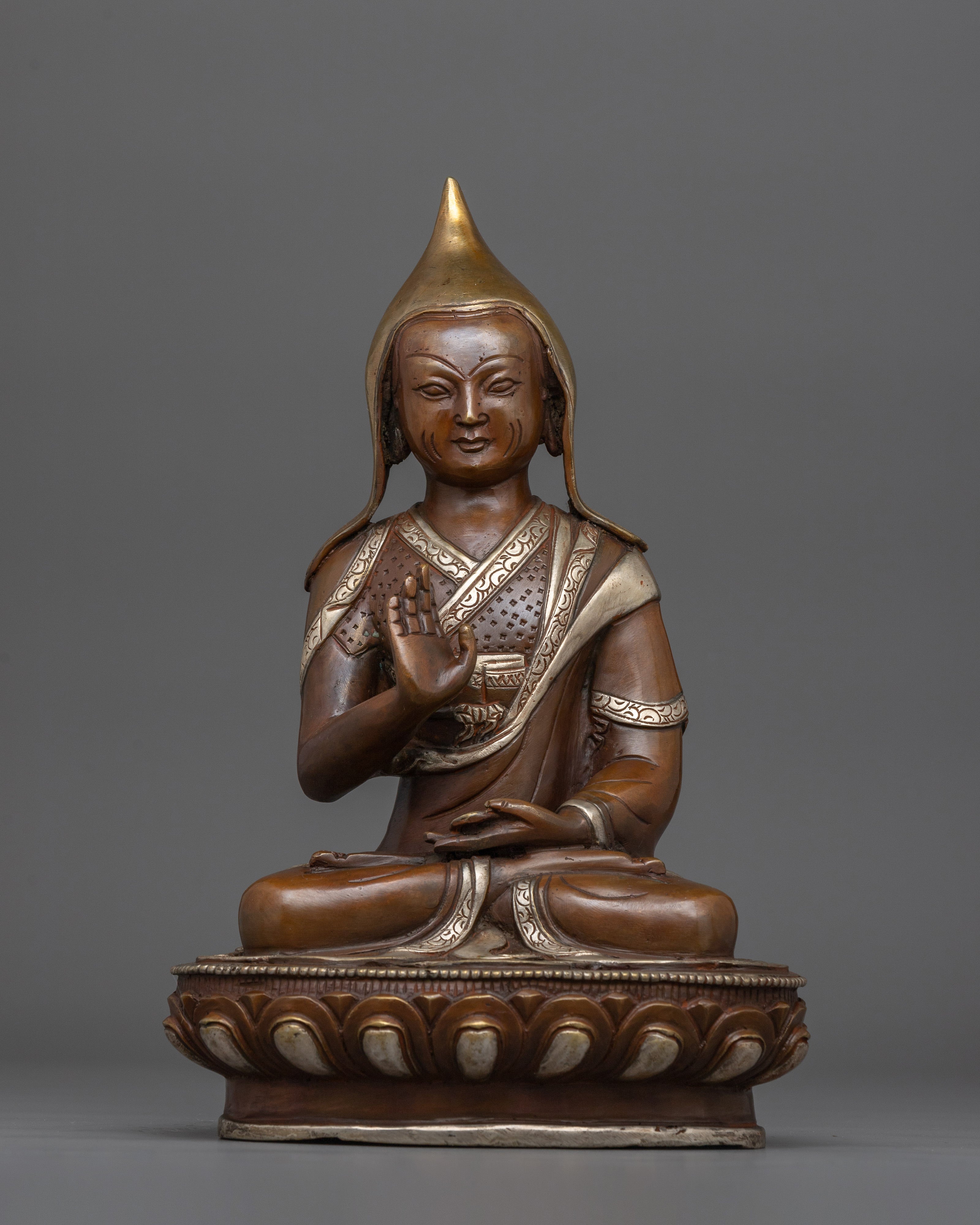 Tibetan Art Tsongkhapa and Disciples Statue Set | Hand-crafted Buddhist Master Sculpture