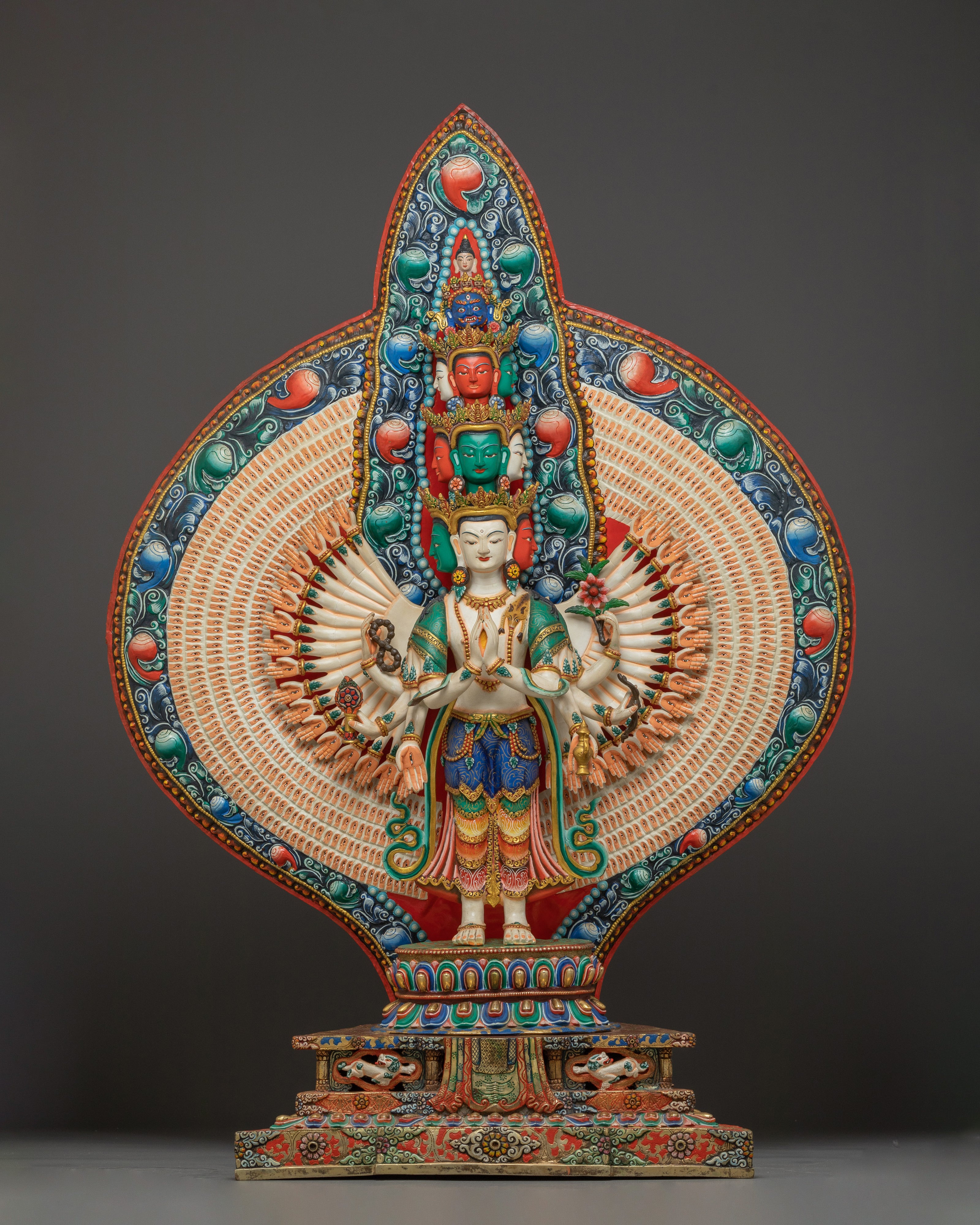Handmade Colorful 1000 Armed Chenrezig | Tibetan Buddhist Icon