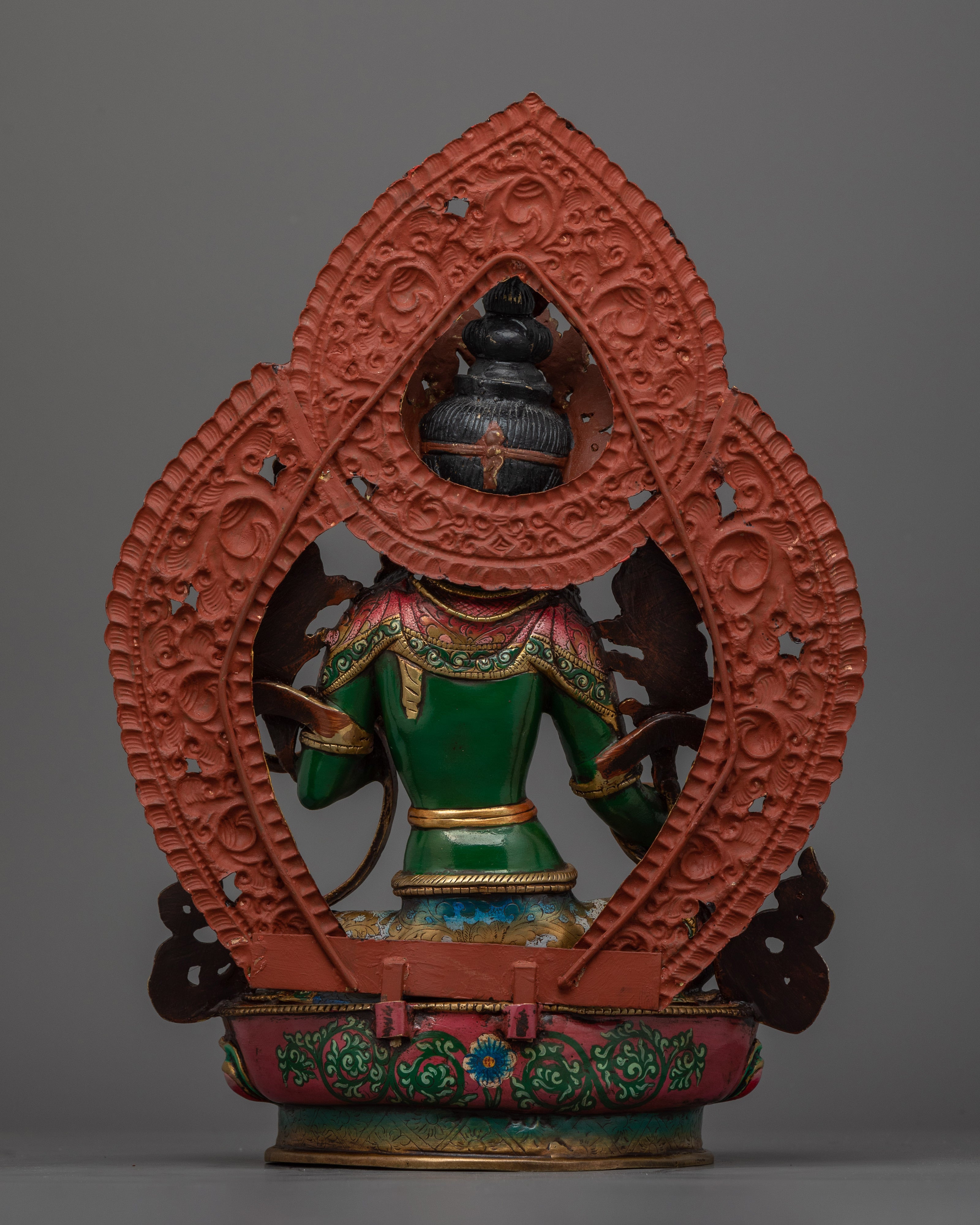 Handcrafted Empathetic Green Tara Deity | 24K Gold-Gilded Buddhist Statue