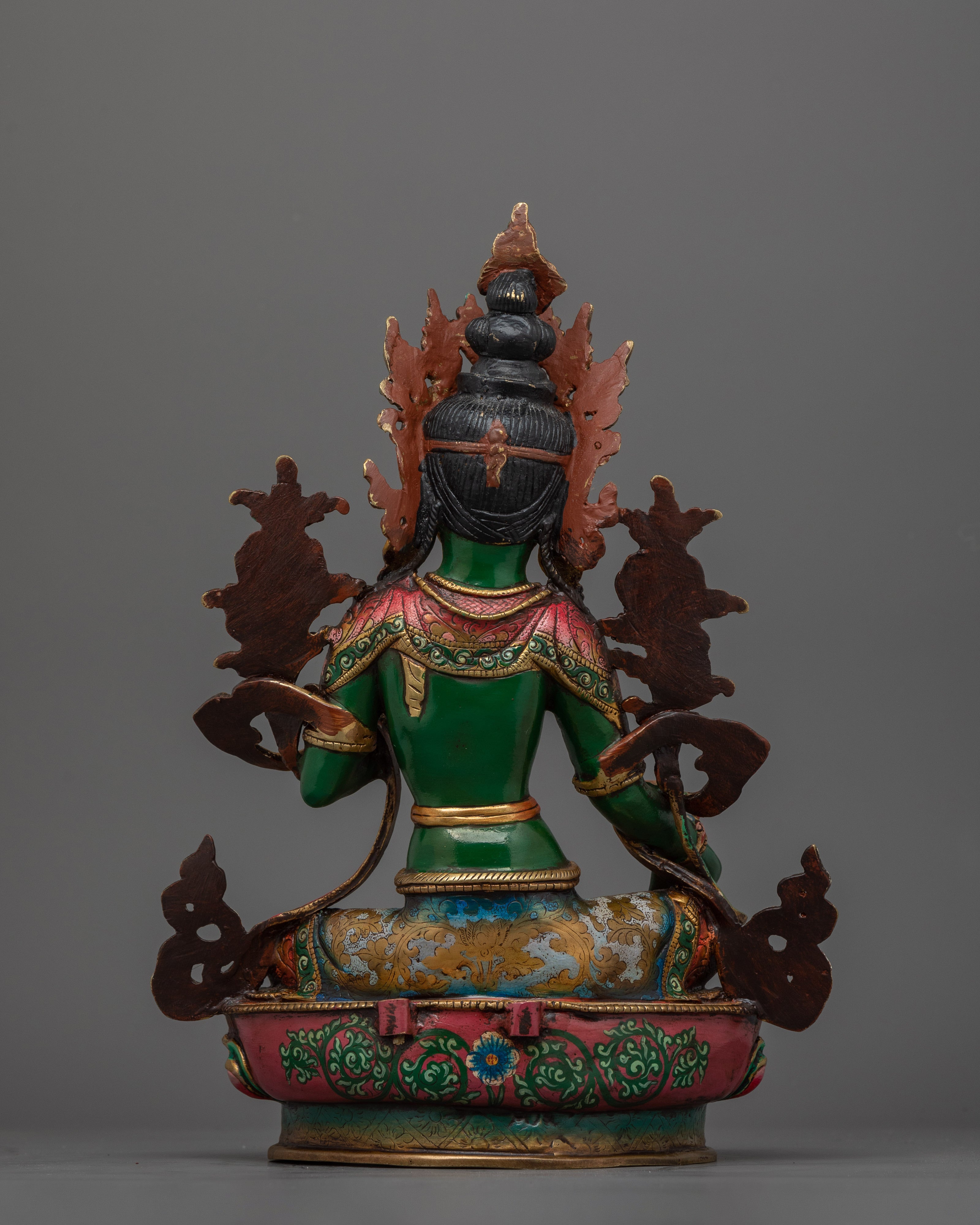 Handcrafted Empathetic Green Tara Deity | 24K Gold-Gilded Buddhist Statue