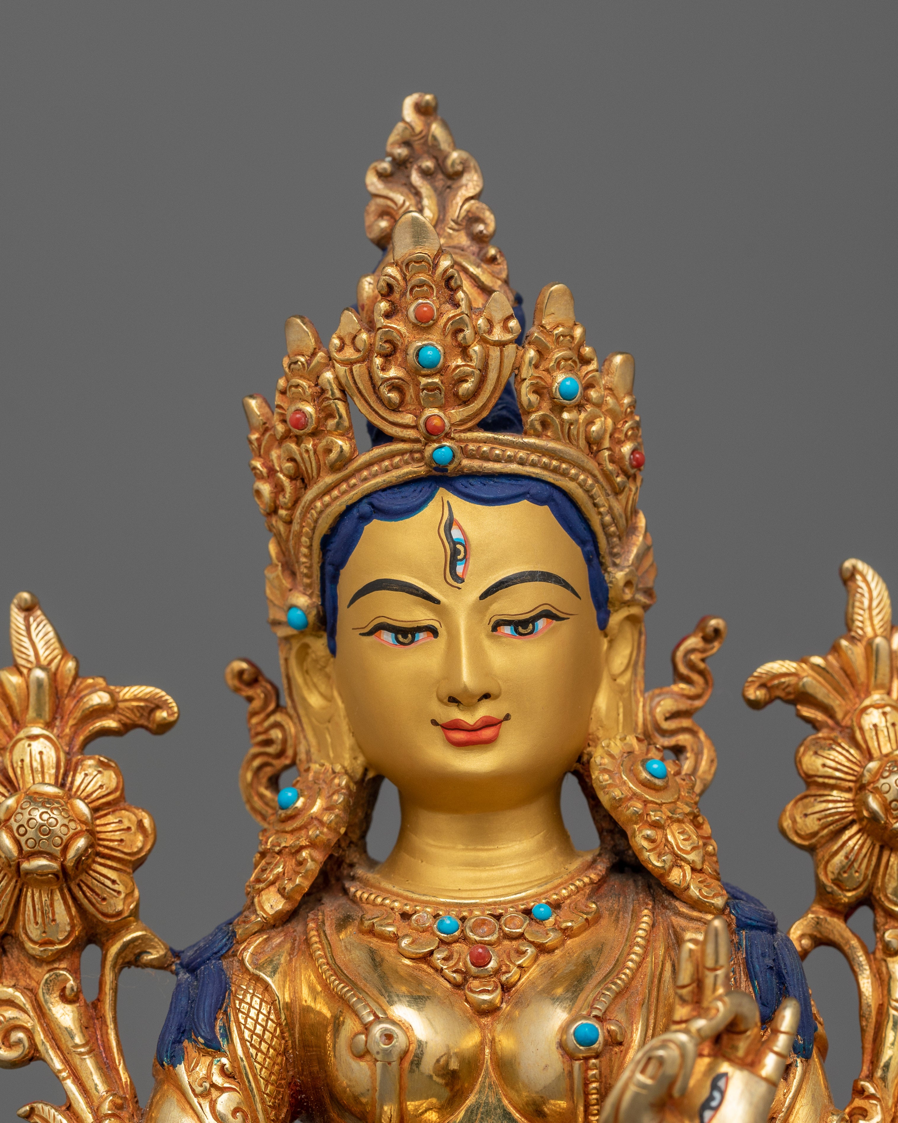 Tibetan Goddess White Tara Himalayan Art Statue | Healing Goddess Spiritual Decor