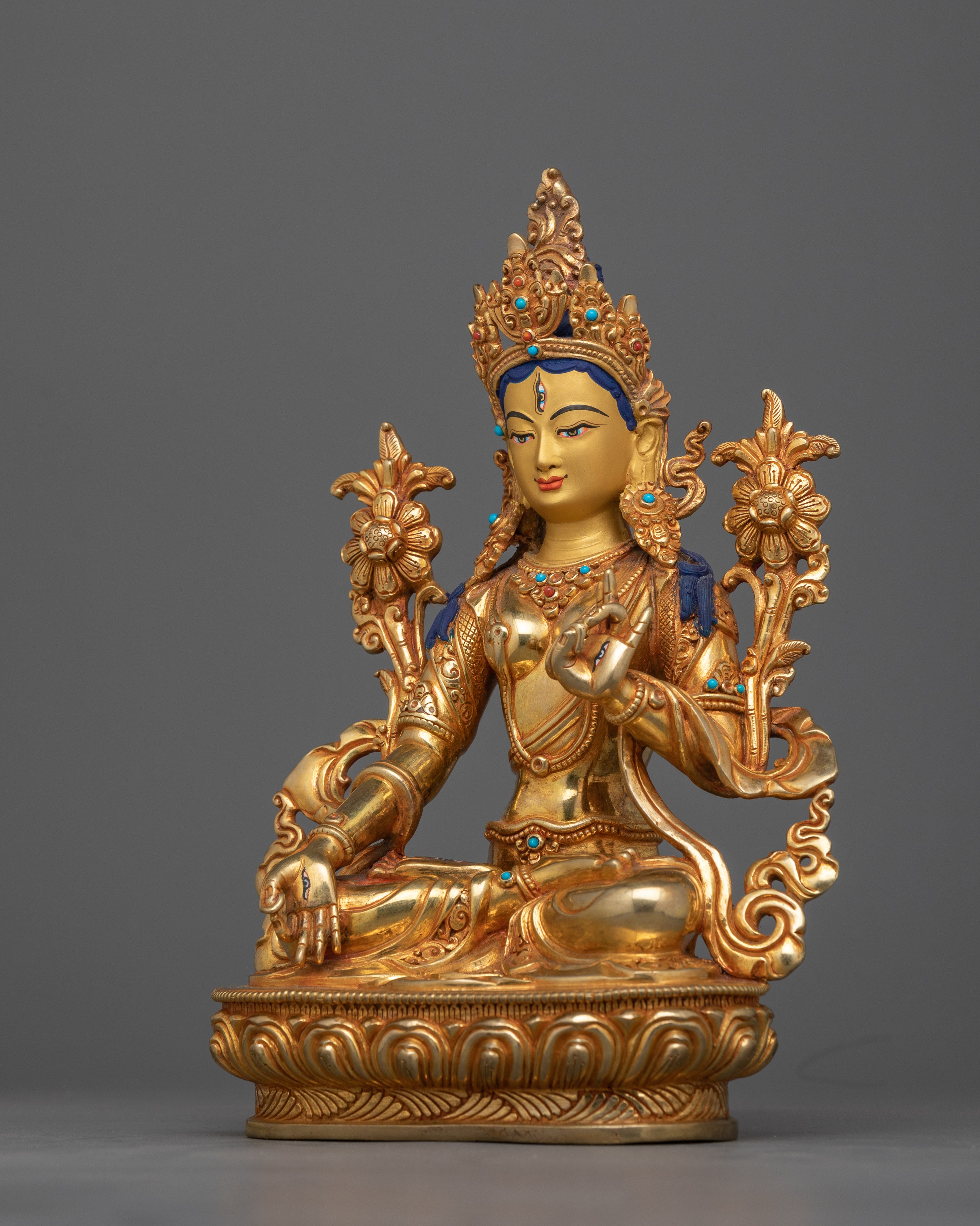 Tibetan Goddess White Tara Himalayan Art Statue | Healing Goddess Spiritual Decor