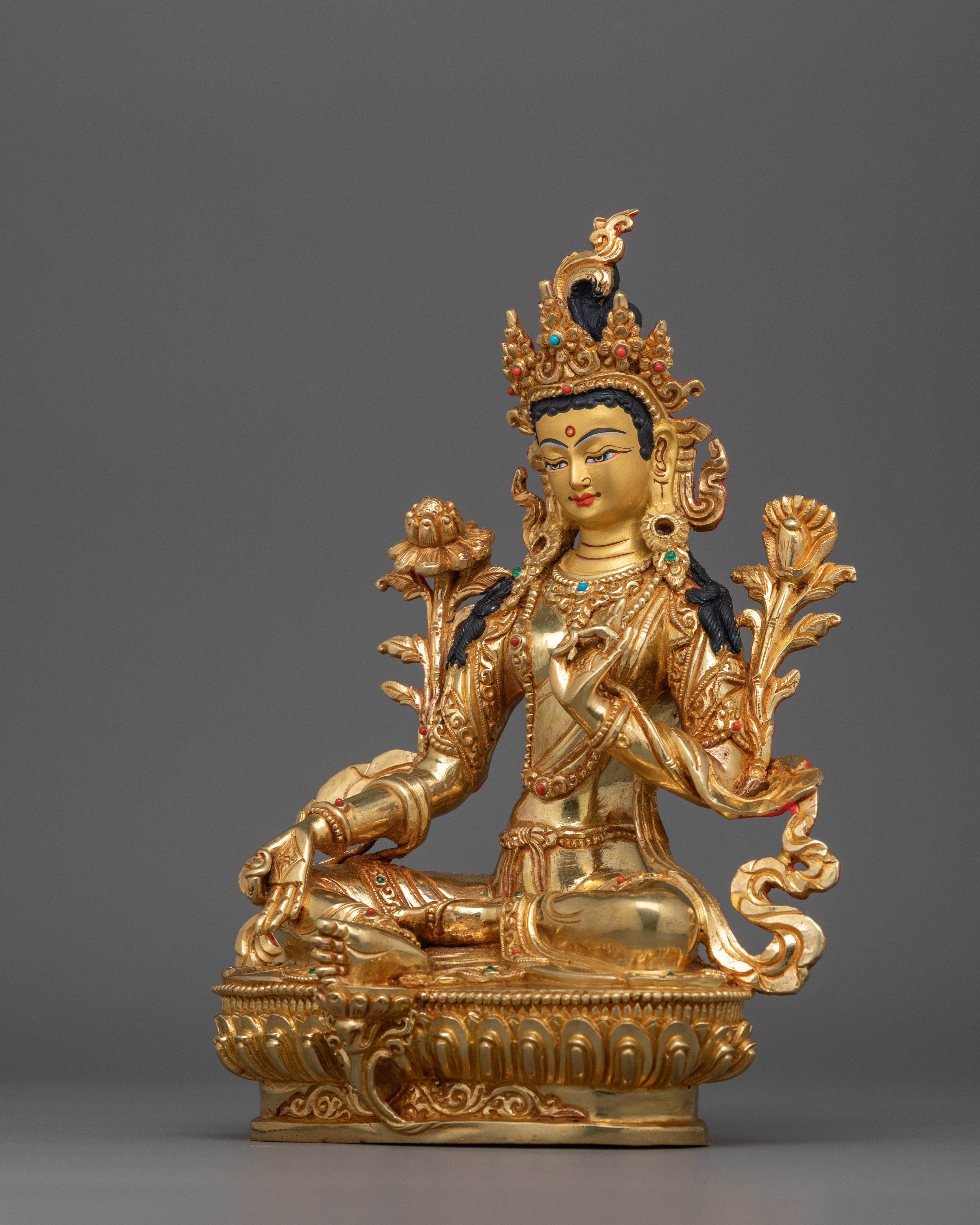 Handcrafted Statue Green Tara For Meditation | Feminine Buddhist Sculpture