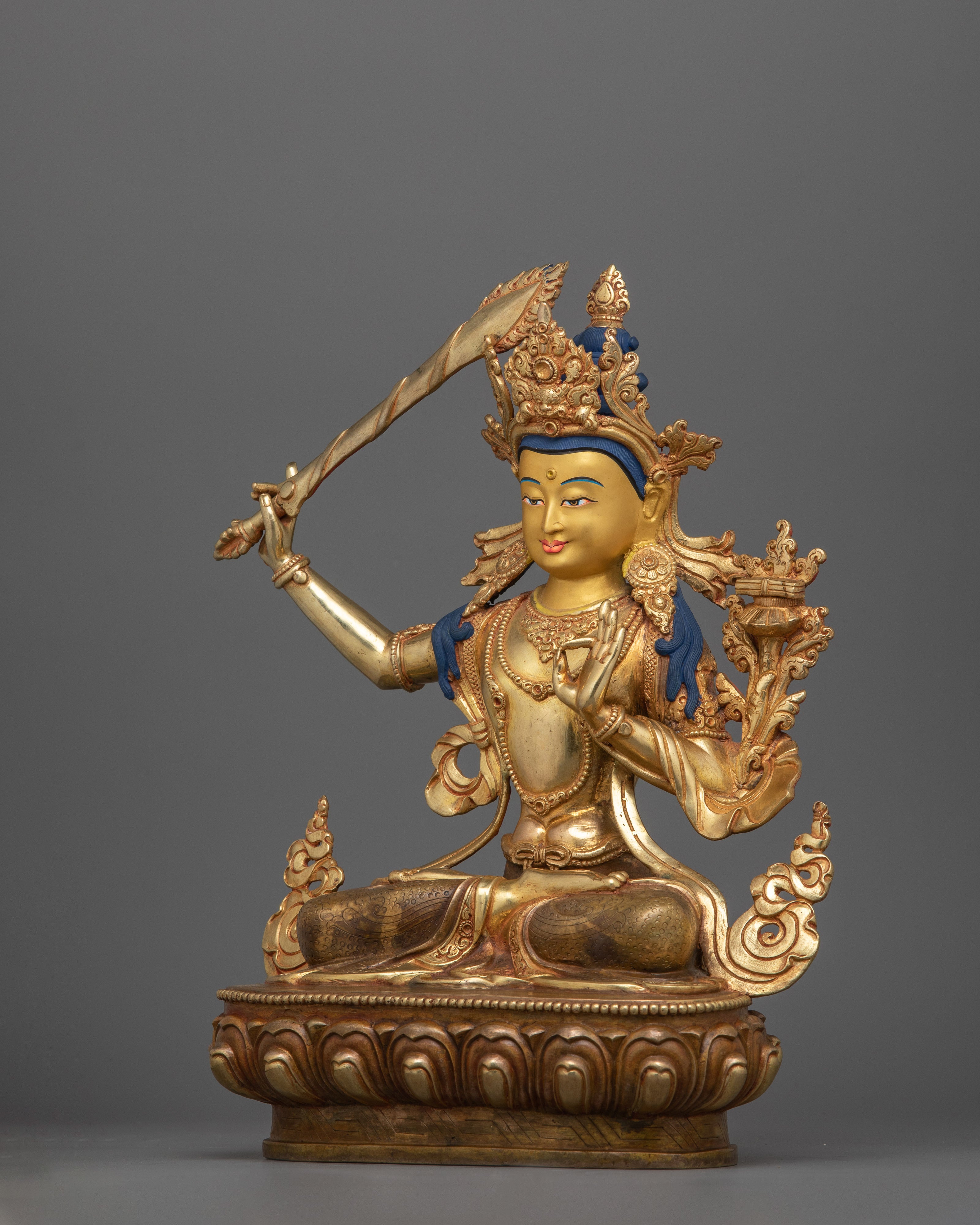 24K Gold Gilded Deity of Knowledge Manjushri | The Embodiment of Wisdom