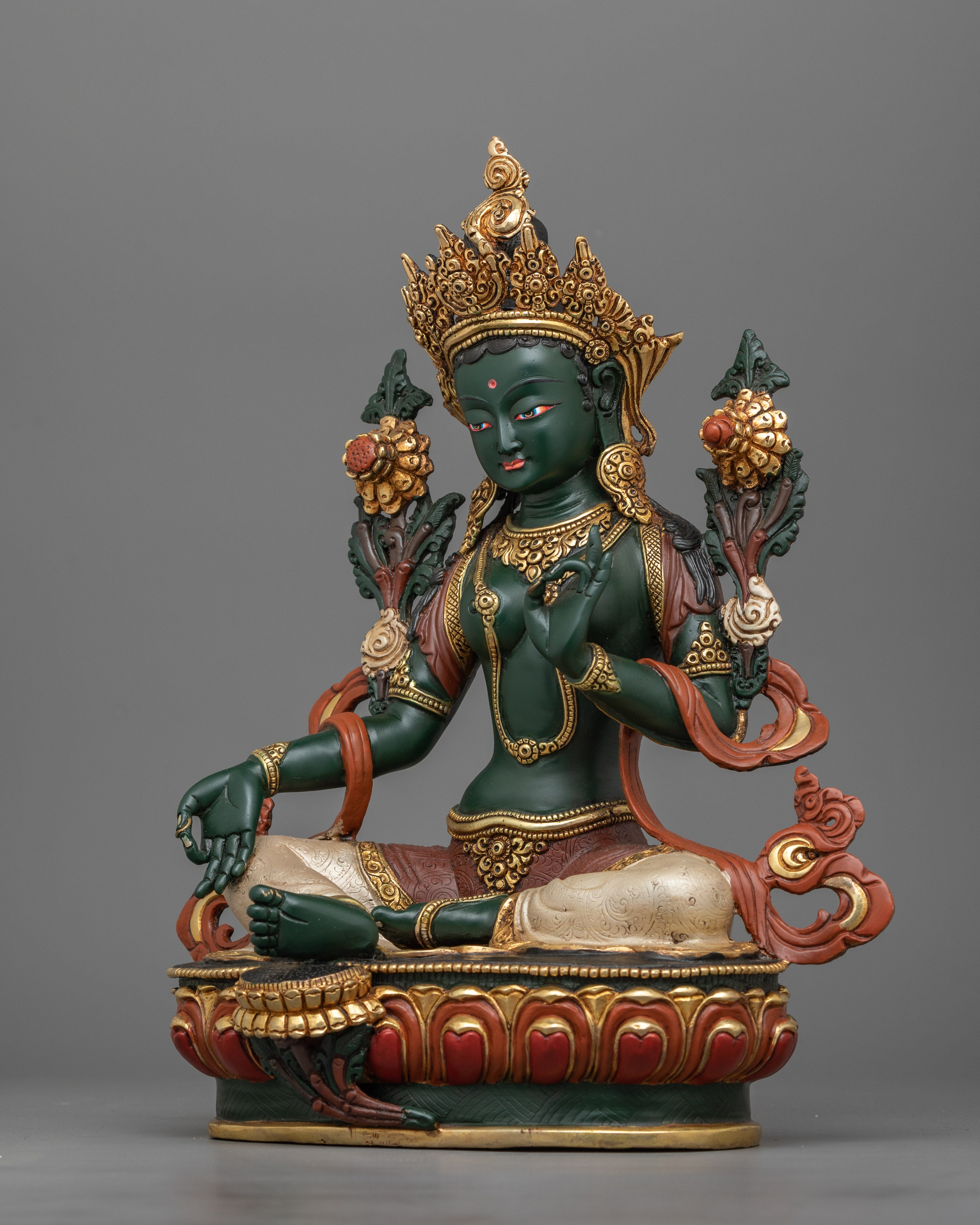 Divine Green Tara Sacred Feminine Sculpture | Green Color Goddess of Buddhism