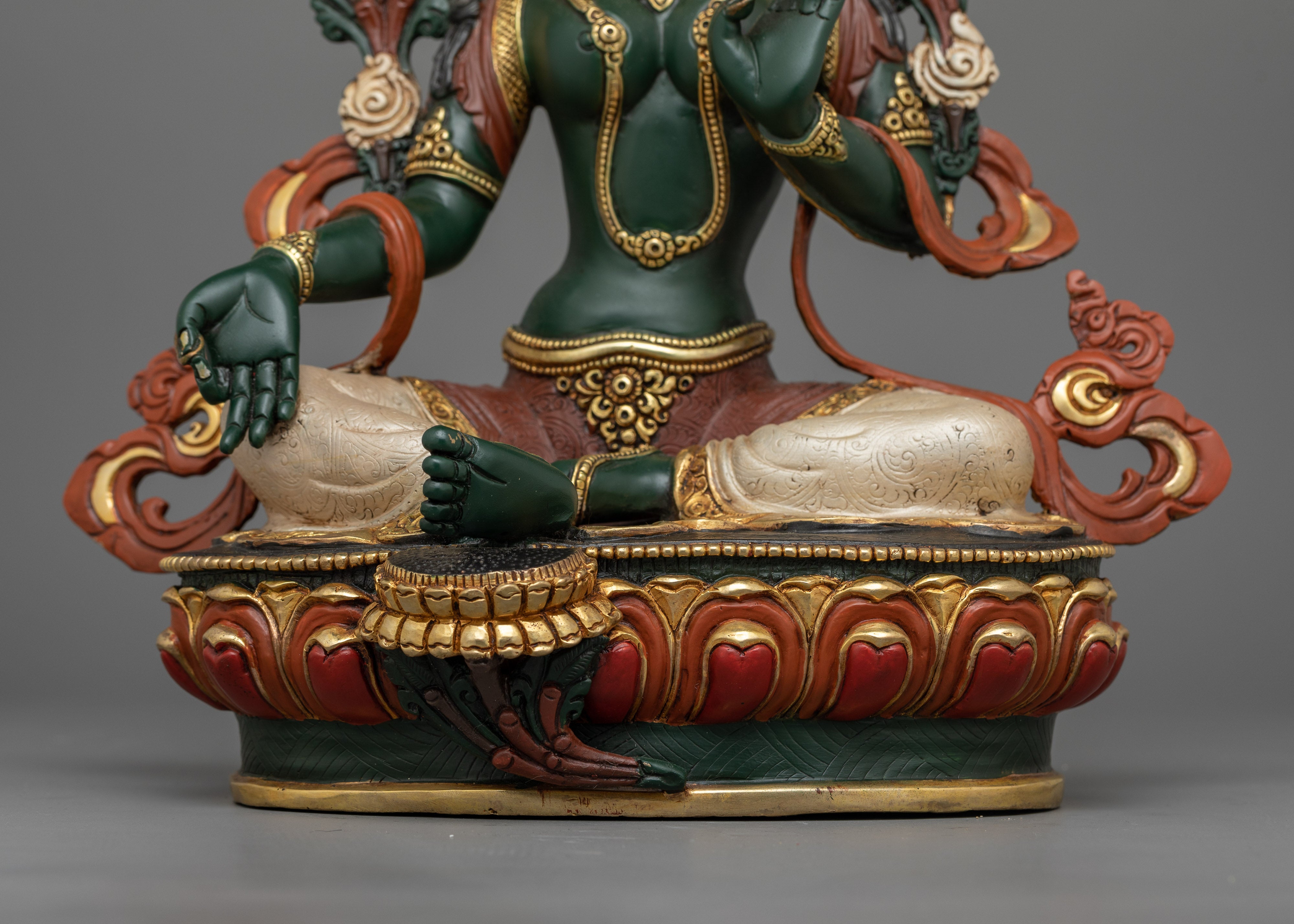 Divine Green Tara Sacred Feminine Sculpture | Green Color Goddess of Buddhism