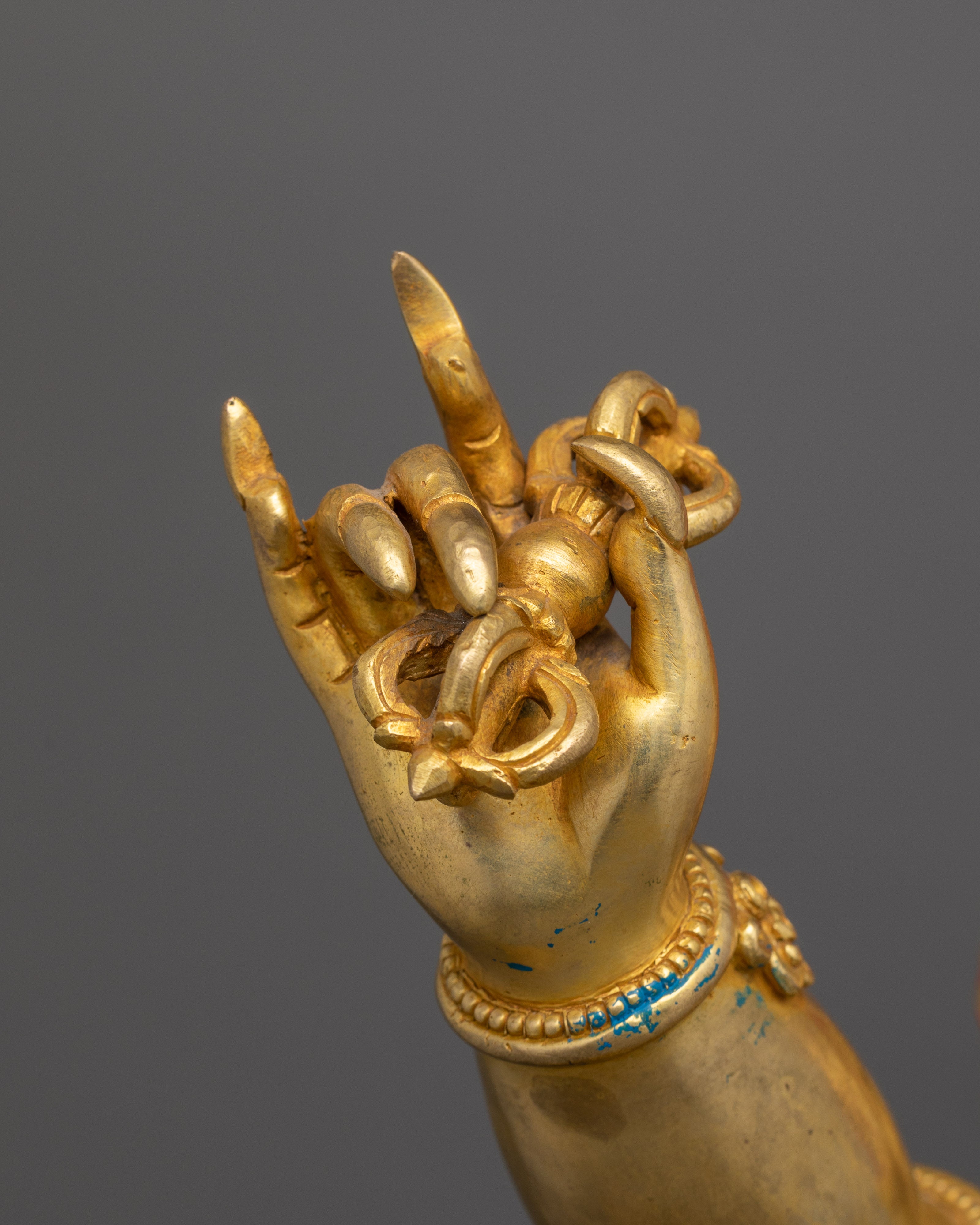 24K Gold Dharma Protector Wrathful Vajrapani | Guardian of Wisdom Sacred Figurine