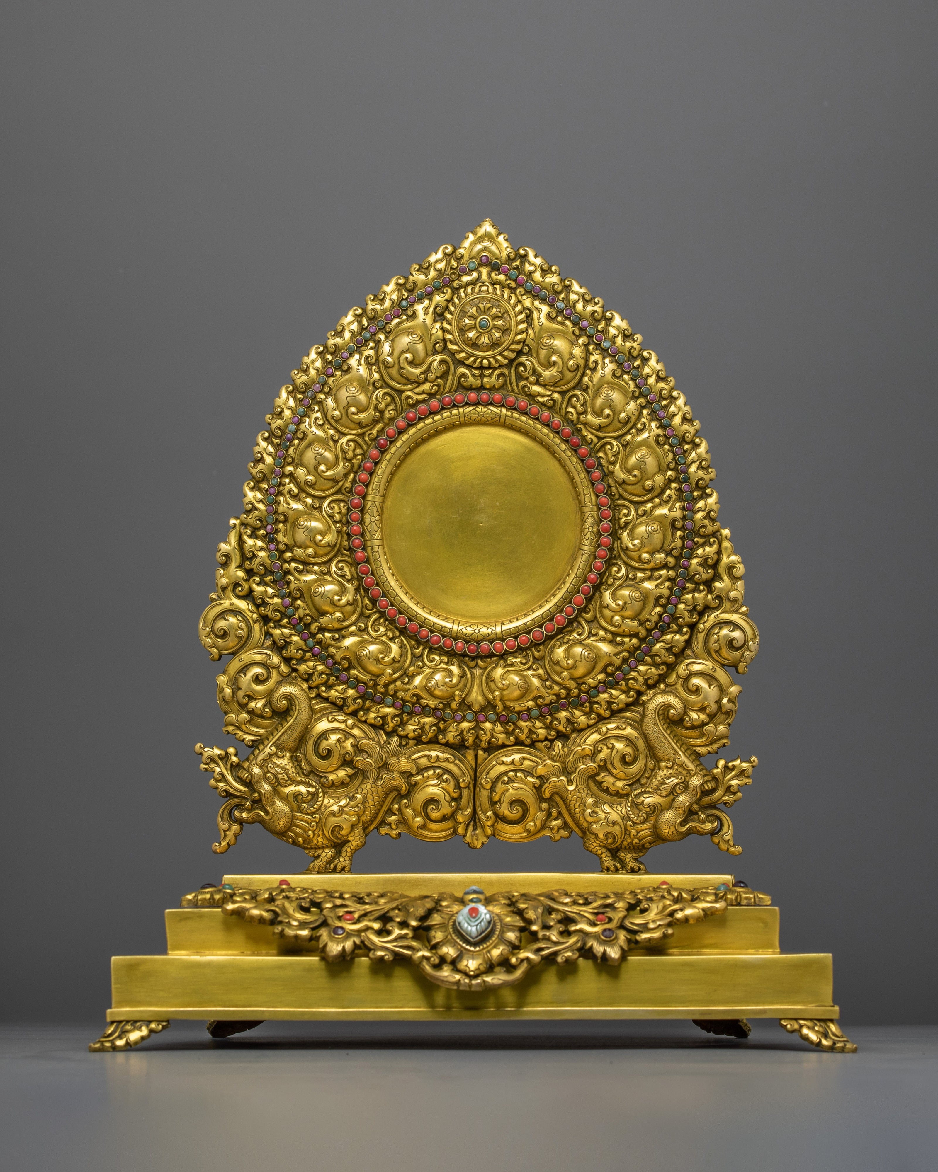 Handcarved Enlightened Shakyamuni Buddha in Throne | 24K Gold Gilded Statue
