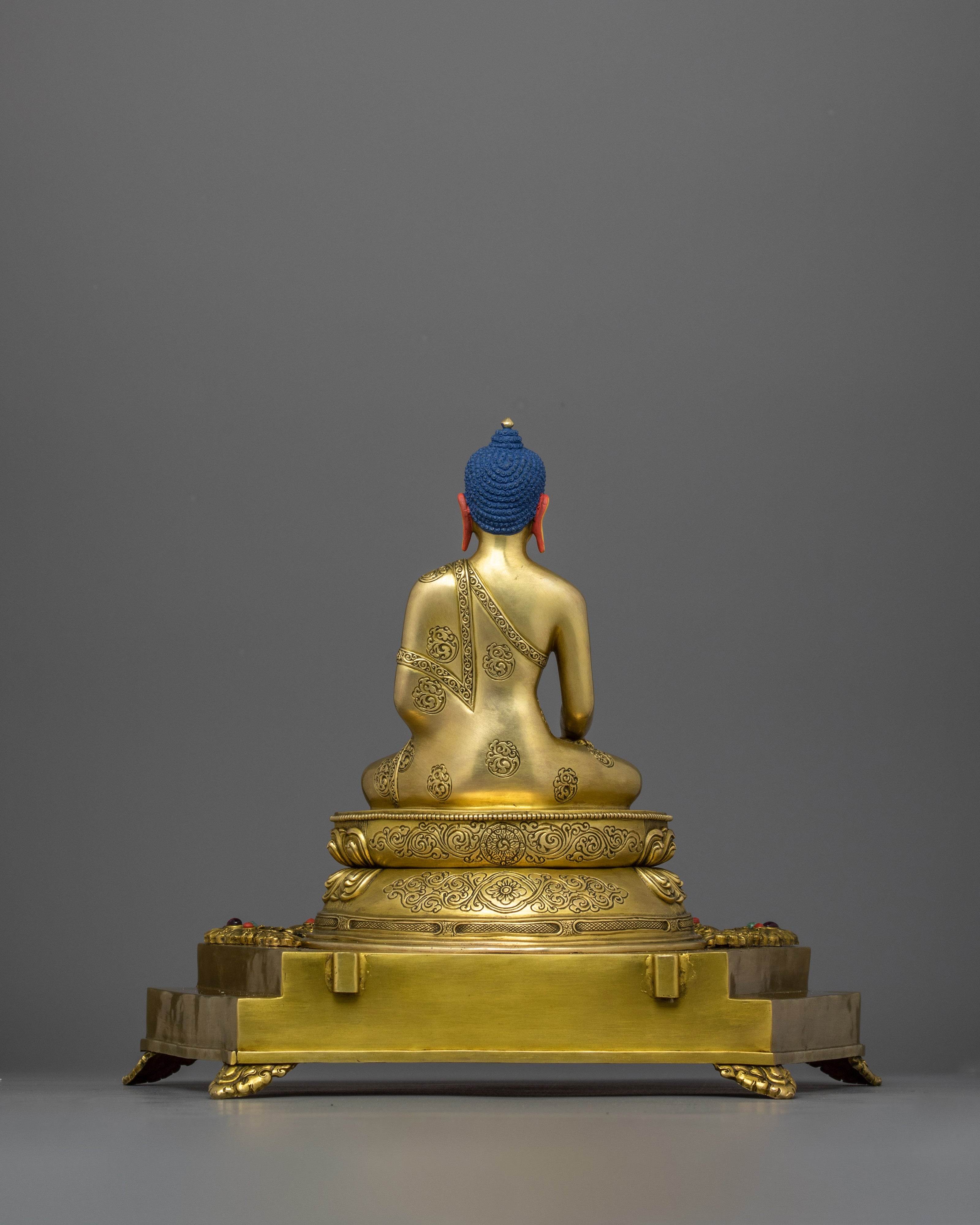 Handcarved Enlightened Shakyamuni Buddha in Throne | 24K Gold Gilded Statue