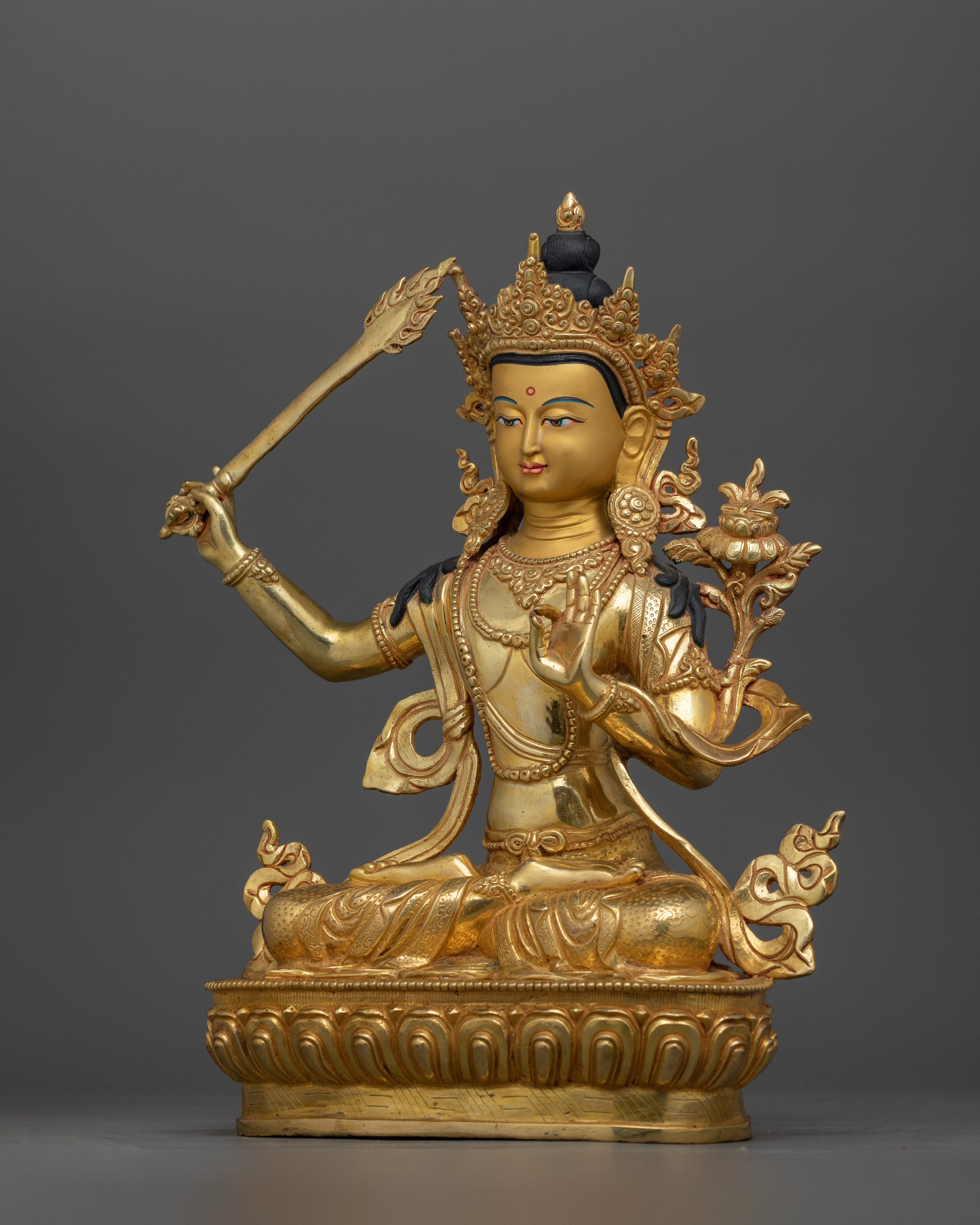 Enlightened Protector Manjushri Deity of Wisdom Figurine | Sacred Buddhist Icon of Insight