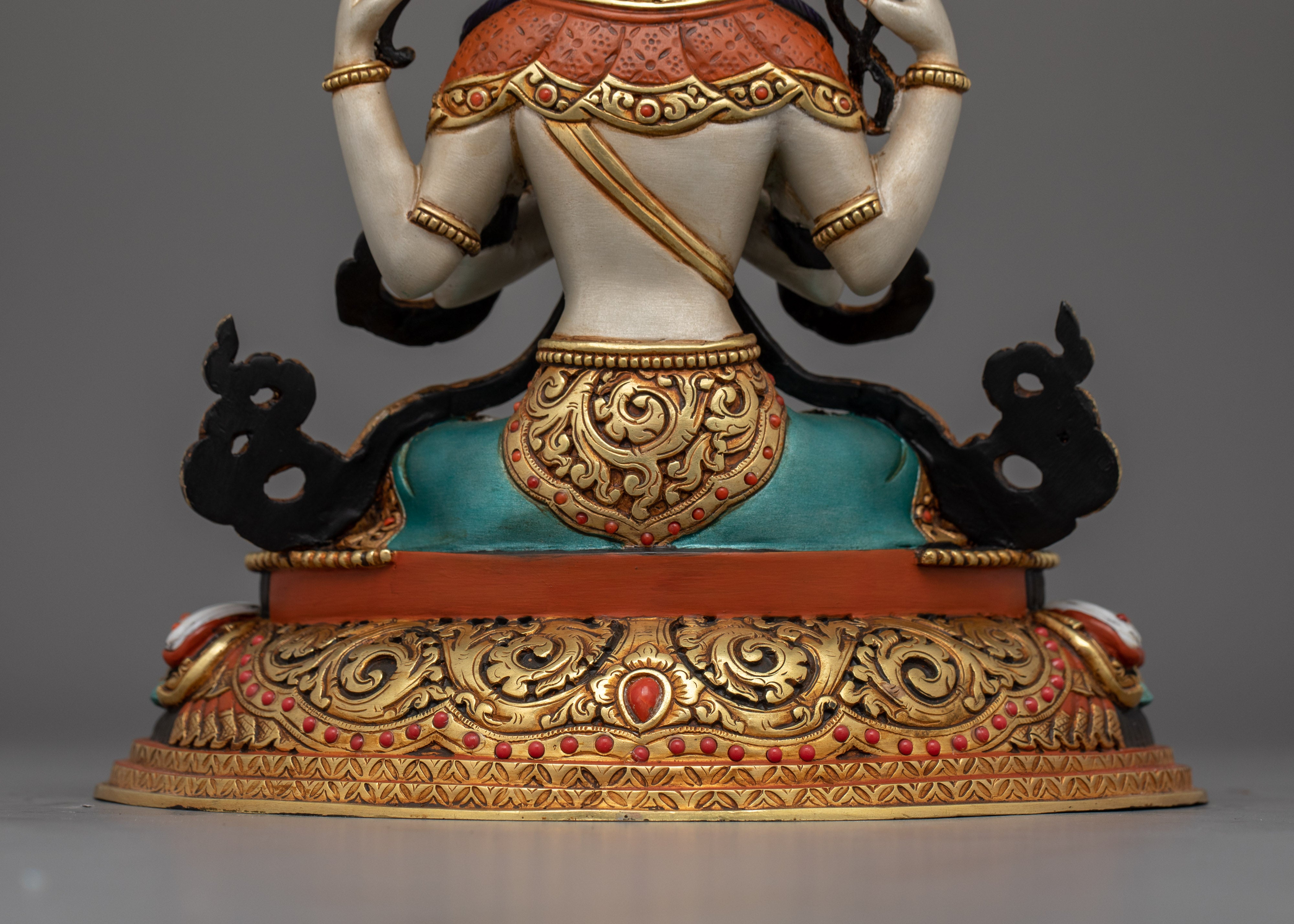 Divine Compassionate Chenrezig Figurine | Mercury Gold Plated Mercy Figure