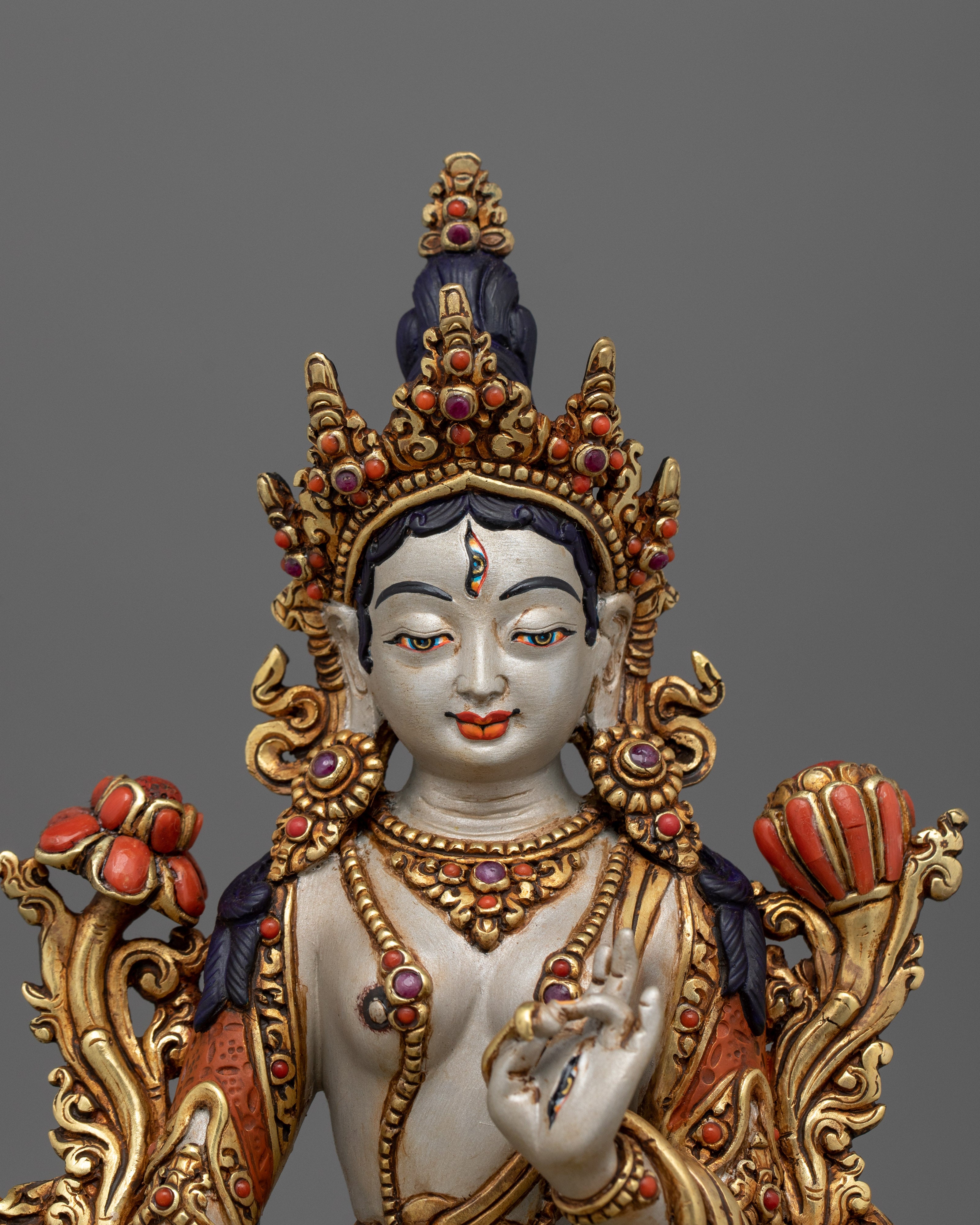 Tibetan Buddhism Longevity Feminine Deity White Tara Statue | Compassionate Buddhist Deity