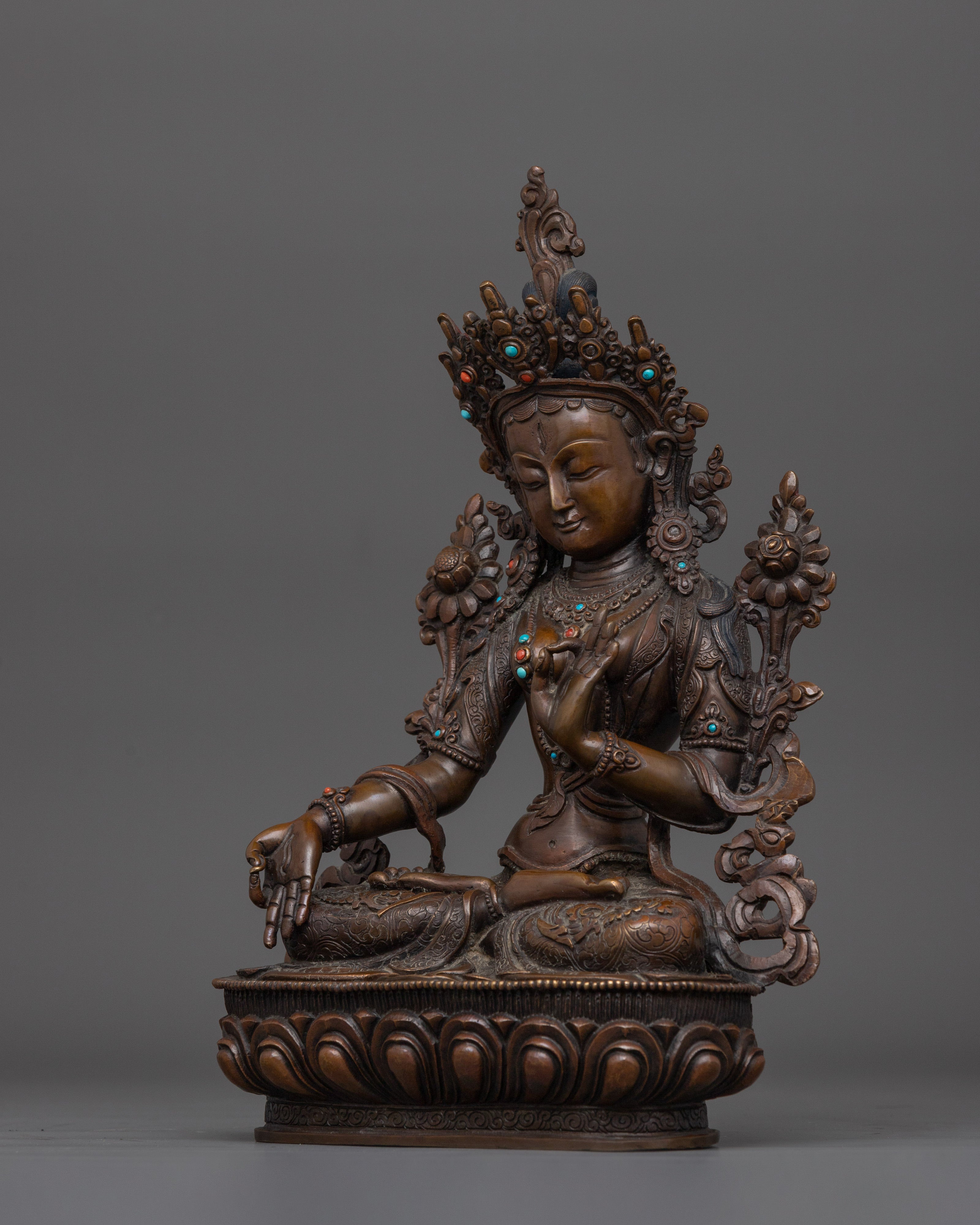 White Tara Mother of All Buddhas Statue | Hand-Crafted Oxidized Sculpture