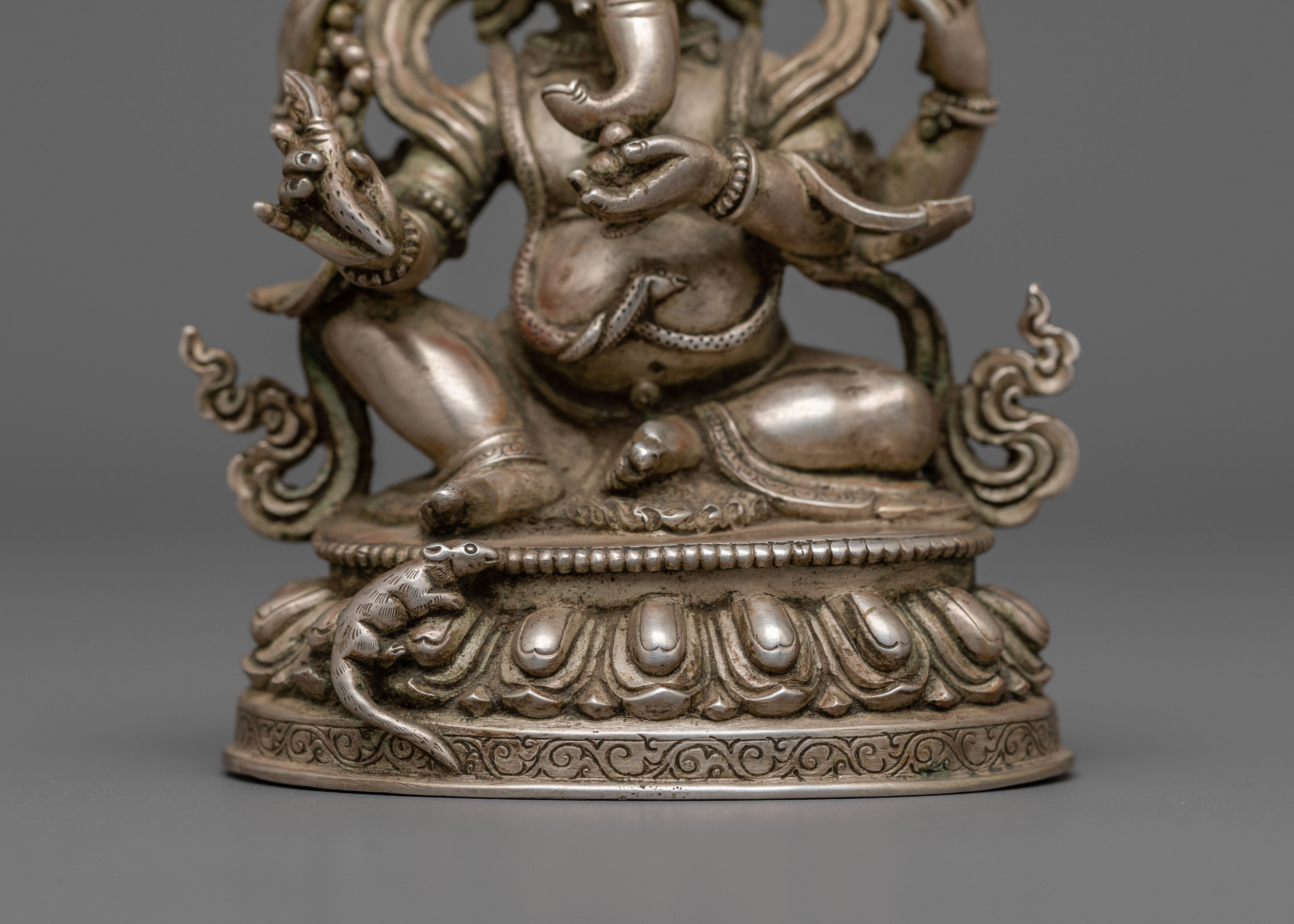 Handcarved with Sterling Silver Lord Ganesh Sculpture | Hindu Spiritual Art and Crafts