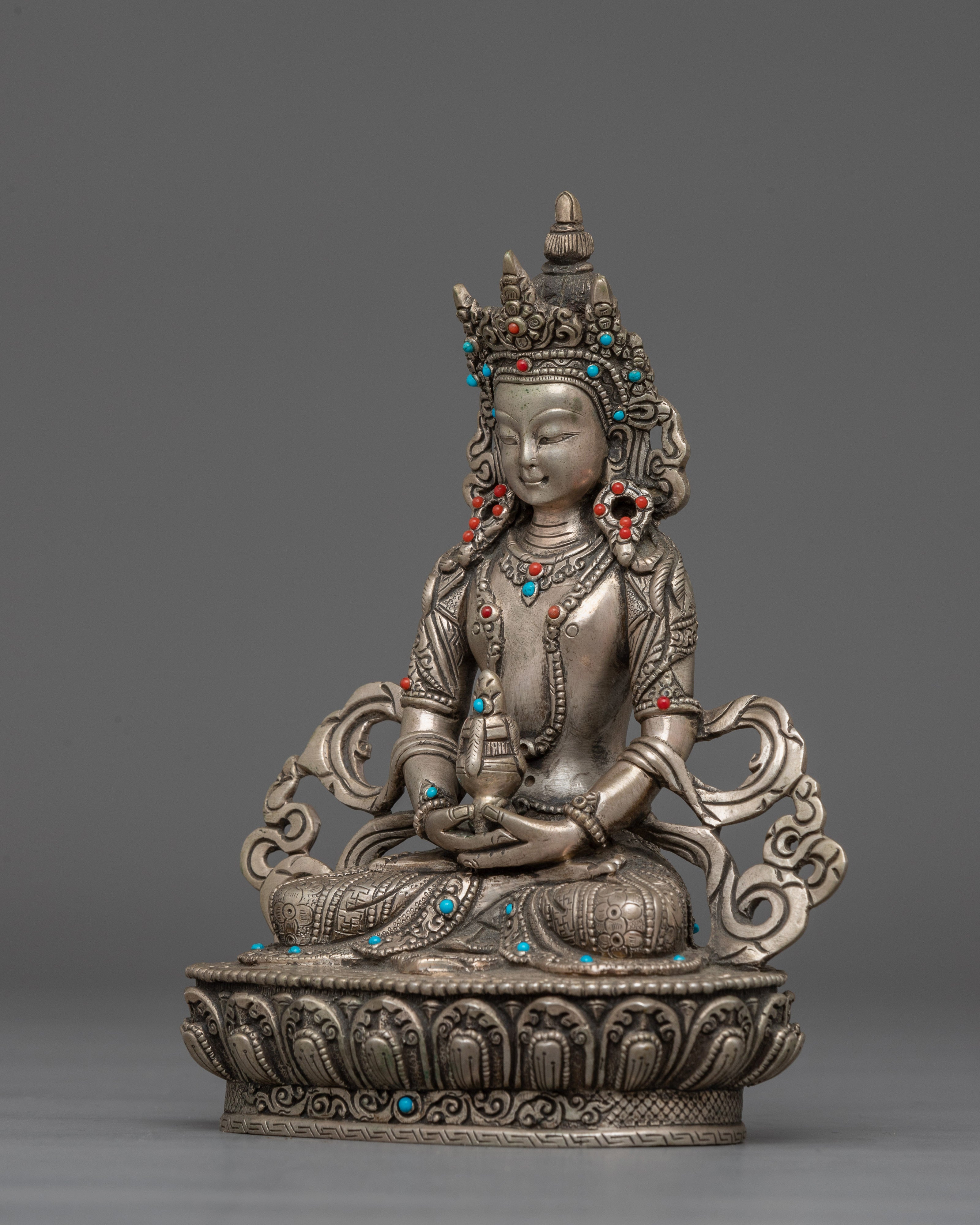 Sterling Silver Amitayus Long Life Buddha Figurine | Traditional Nepali Artwork