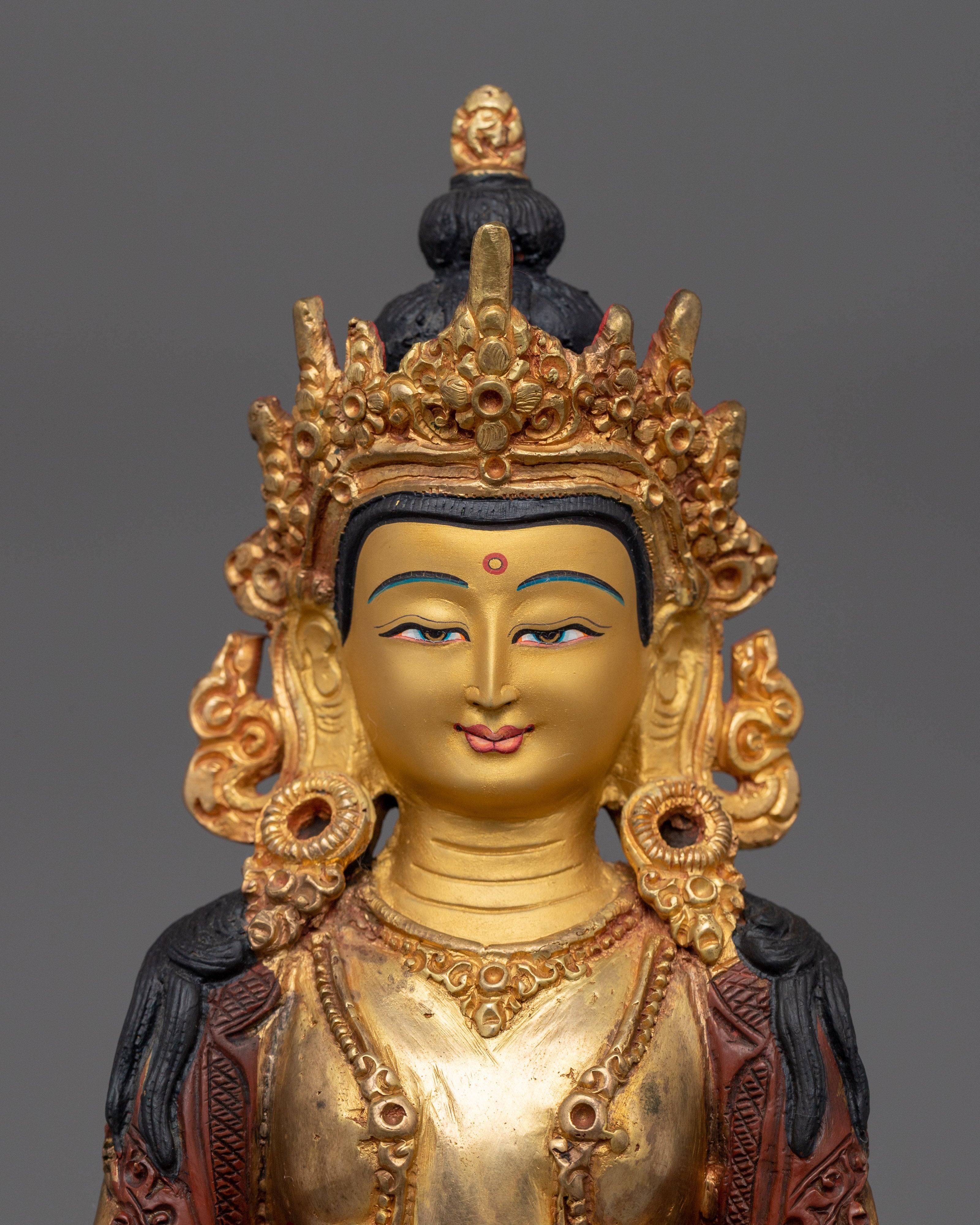 Handsculpted Buddha Amitayus Kadampa Statue | Tibetan Deity of Longevity
