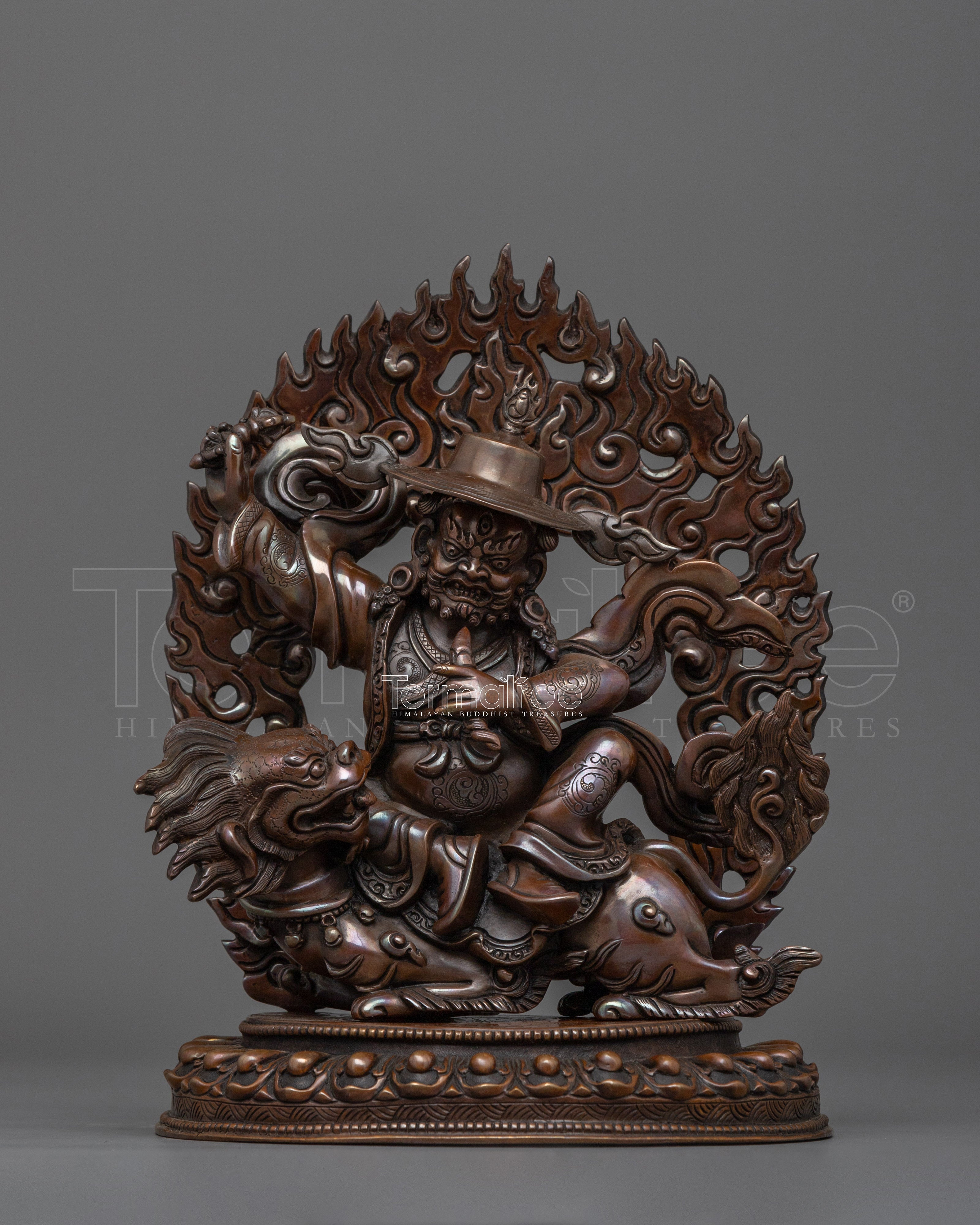 Wrathful Protector Dorje Legpa Sacred Figurine | Oxidized Copper Himalayan Craft
