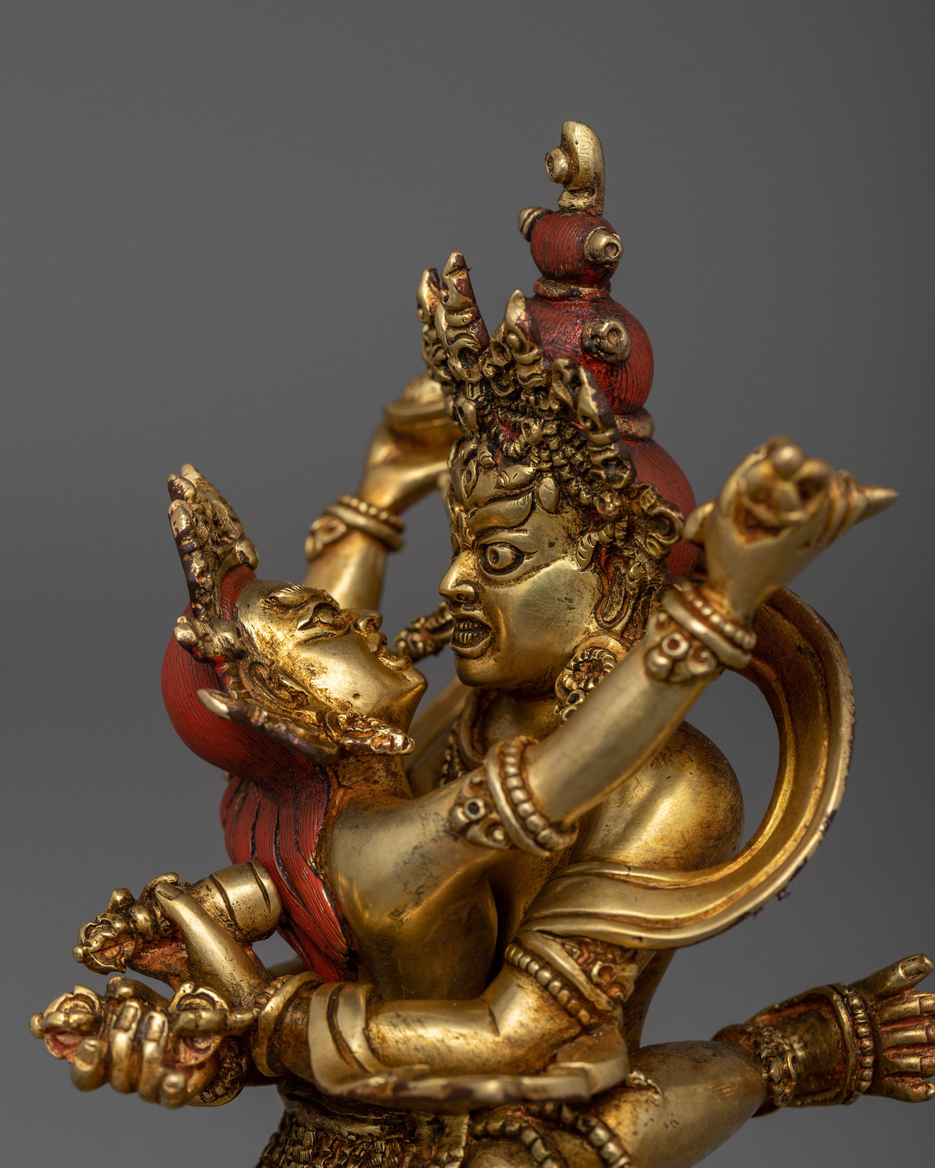 A Buddhist Deity Chakrasamvara Statue in Gold and Copper | Vajrayana Tantric Deity