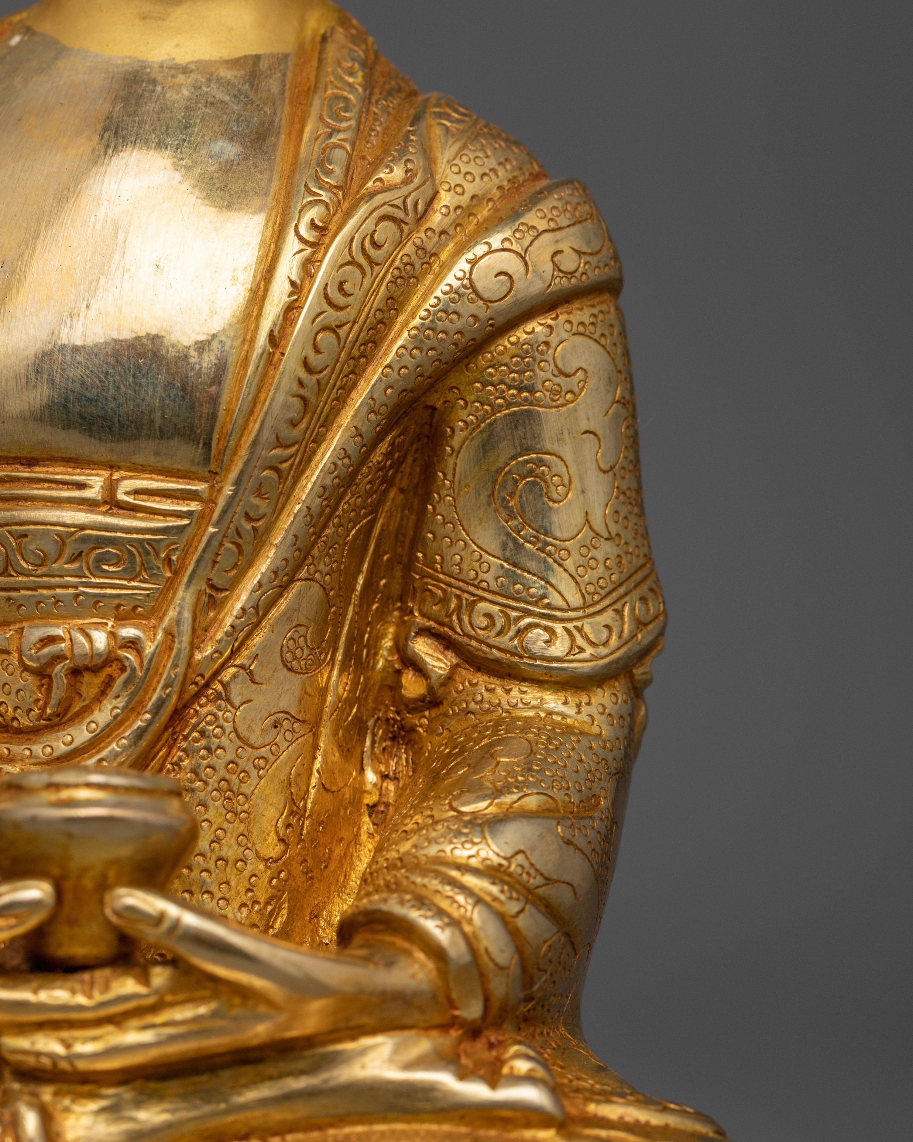 Amida Bosatsu Figurine Sacred Art | Gold Gilded Copper Statue for Sacred Spaces