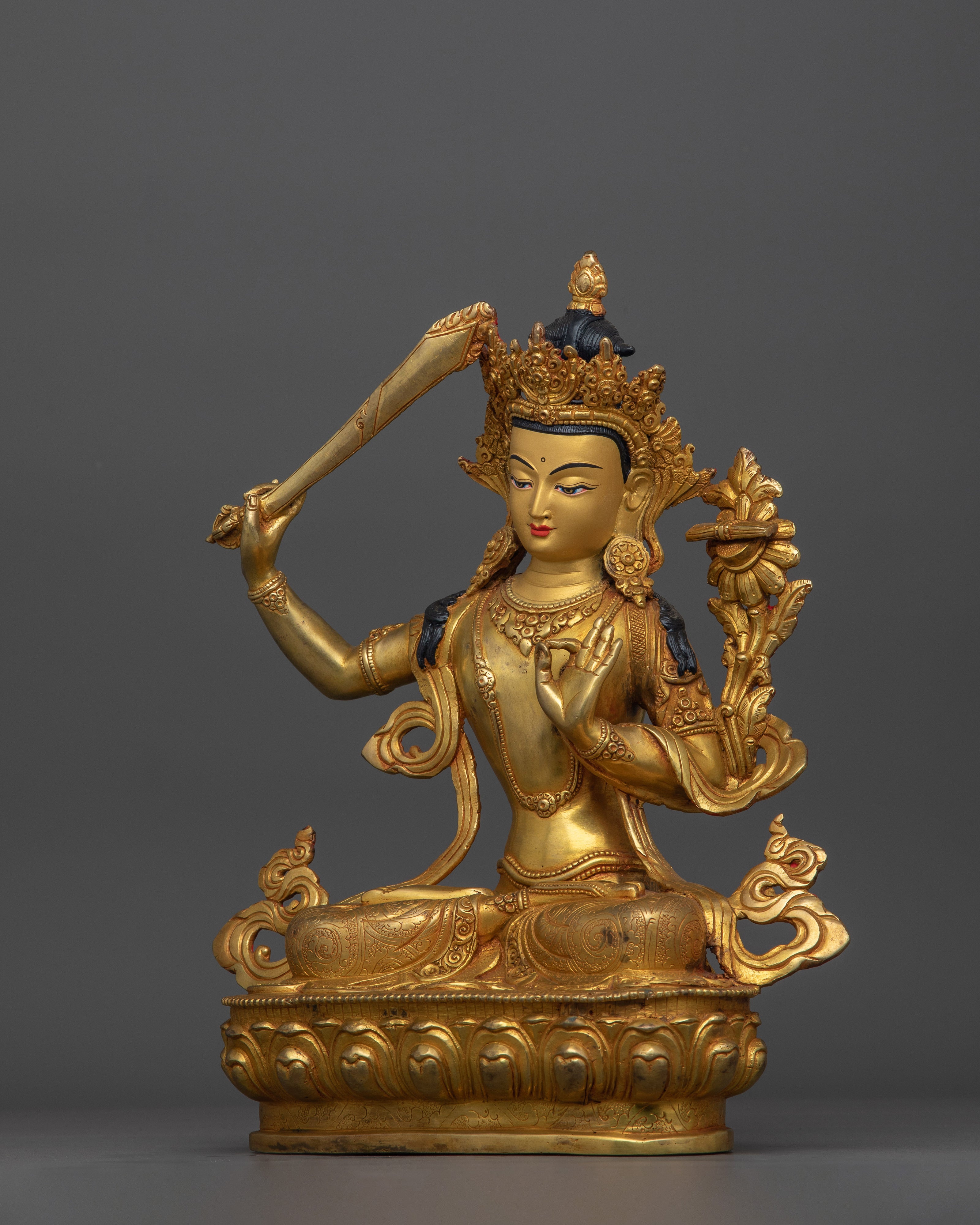 Enlightened Teacher of Dharma Manjushri Sculpture | Vajrayana Buddhism Bodhisattva