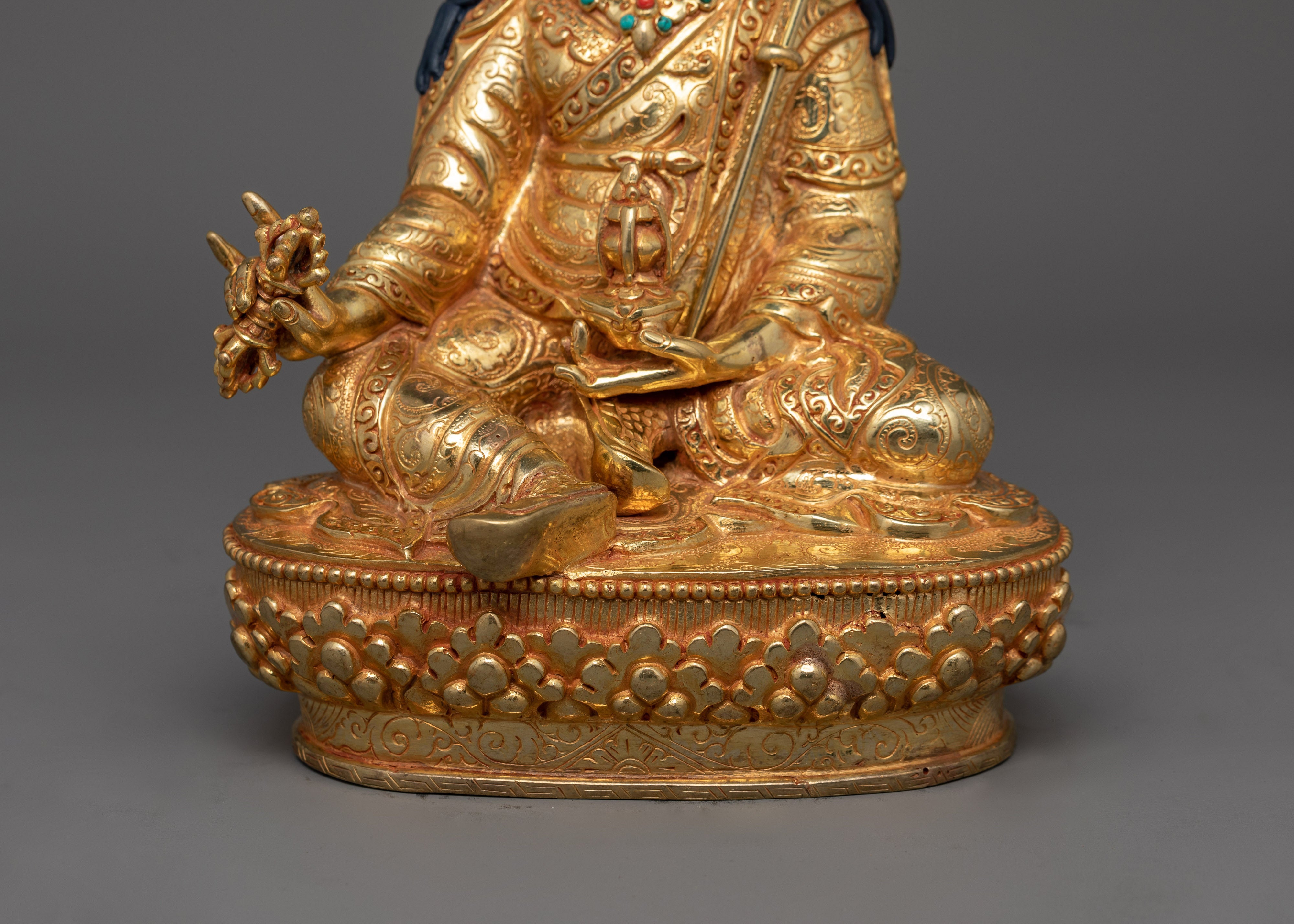 Handcrafted Gold Gilded Copper Lotus Born Master Statue | Spiritual Protection and Enlightenment