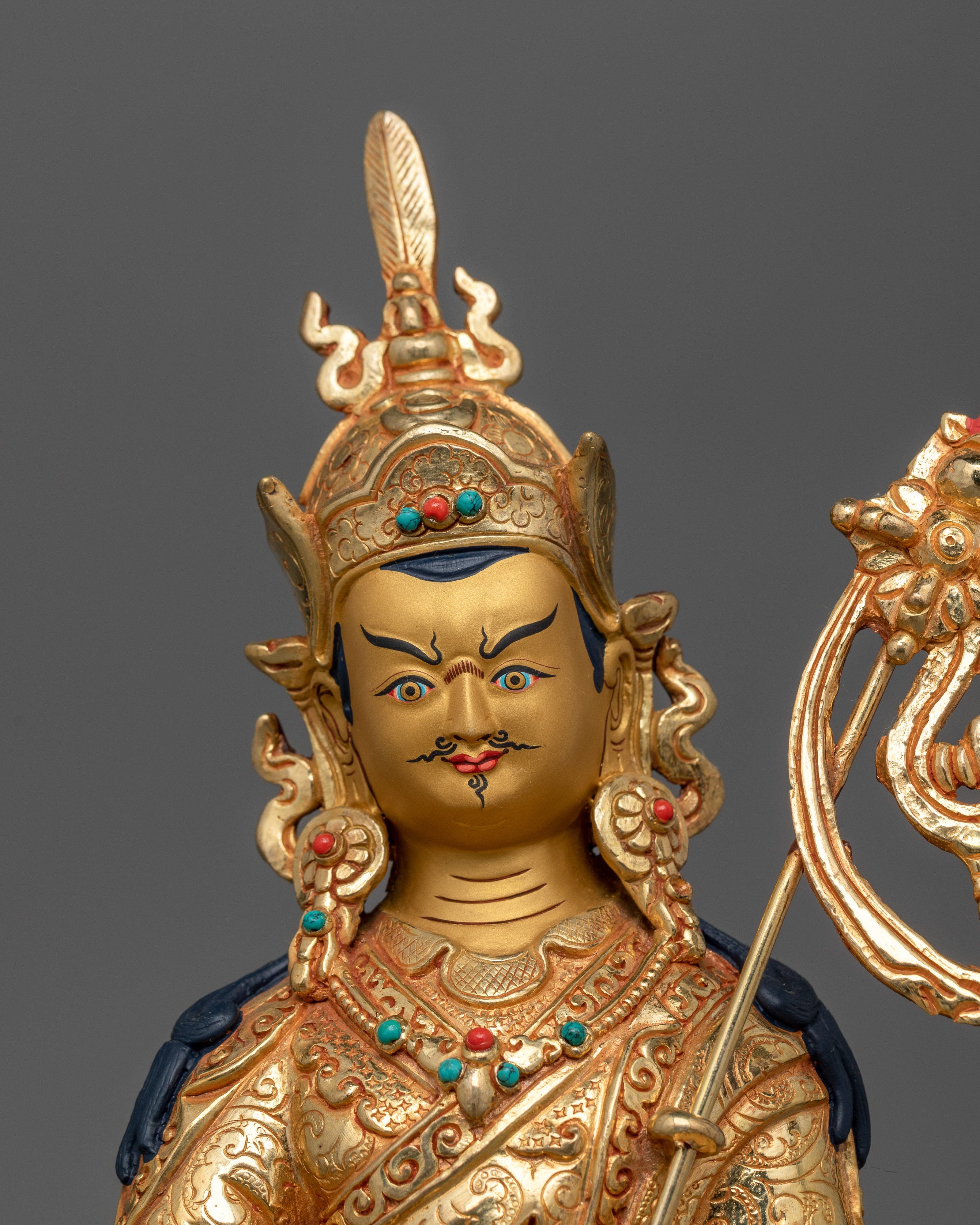 Handcrafted Gold Gilded Copper Lotus Born Master Statue | Spiritual Protection and Enlightenment