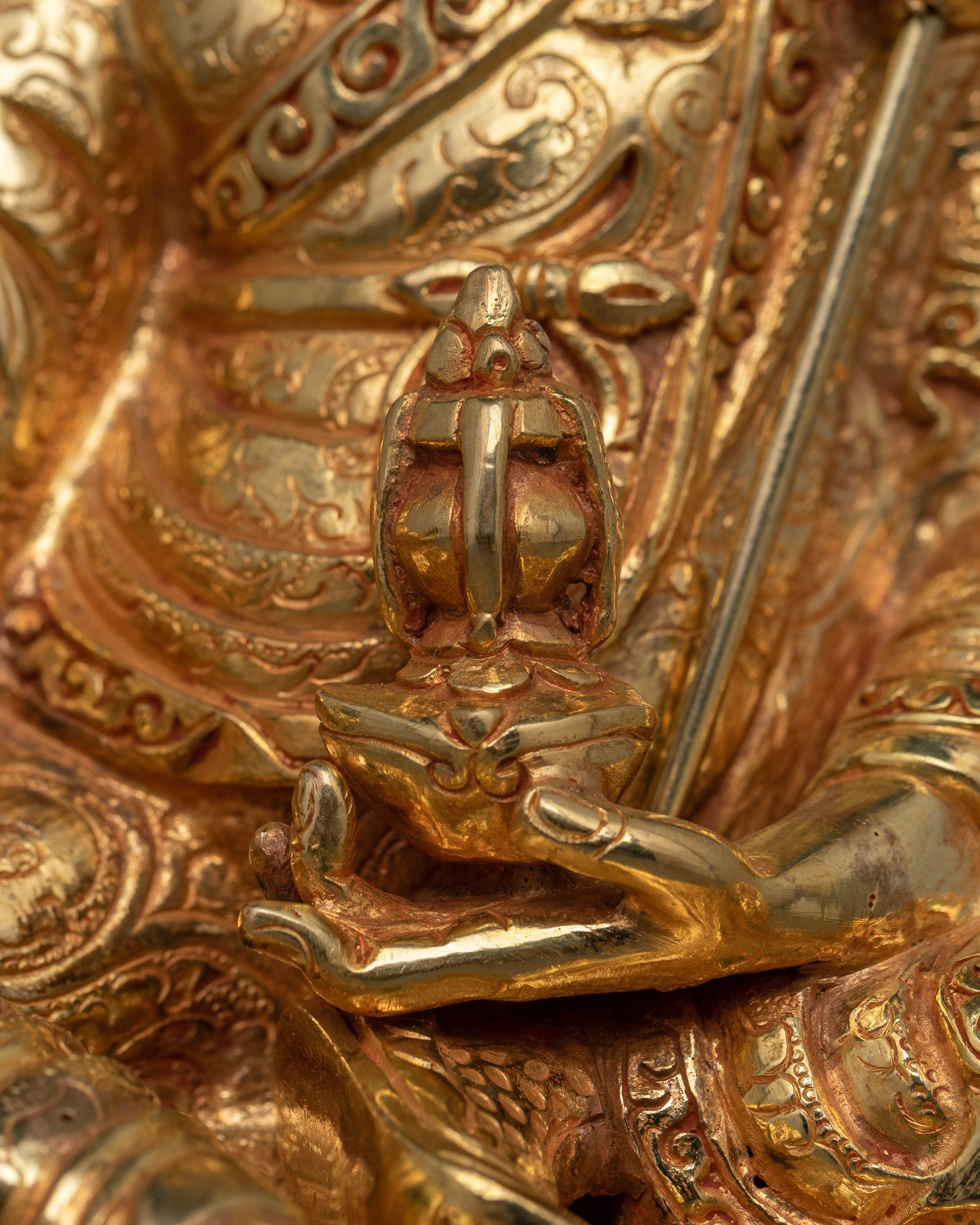 Handcrafted Gold Gilded Copper Lotus Born Master Statue | Spiritual Protection and Enlightenment