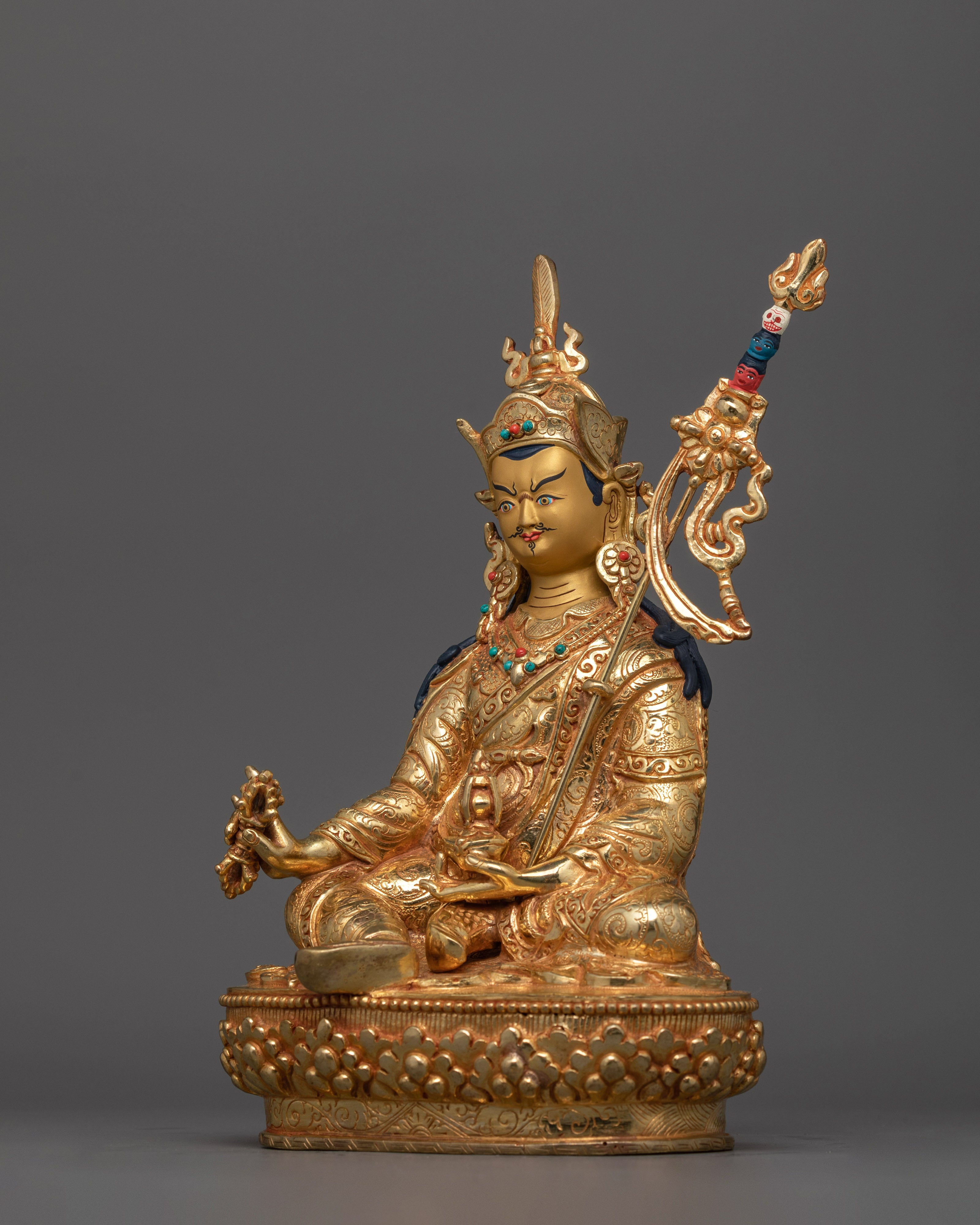 Handcrafted Gold Gilded Copper Lotus Born Master Statue | Spiritual Protection and Enlightenment