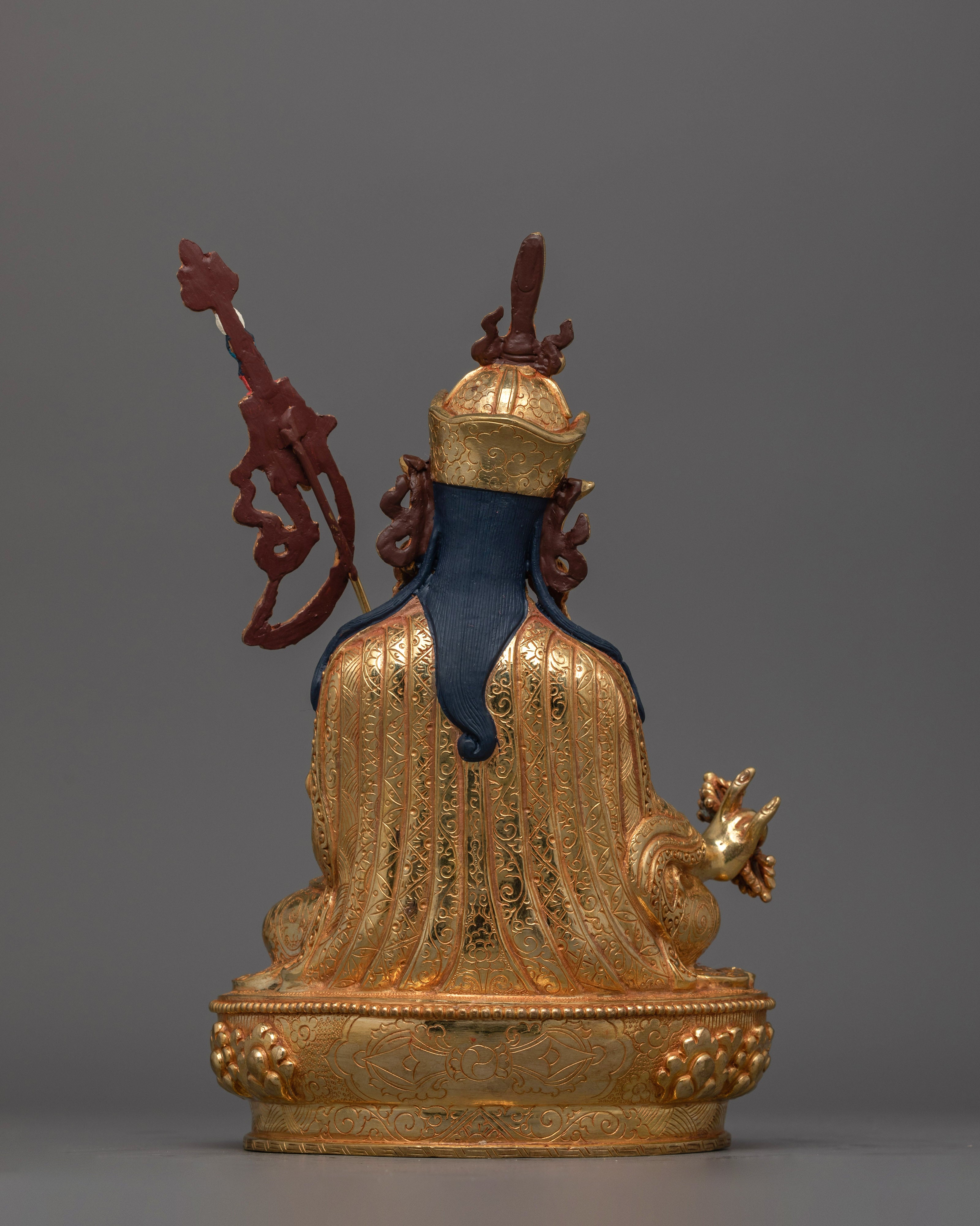 Handcrafted Gold Gilded Copper Lotus Born Master Statue | Spiritual Protection and Enlightenment