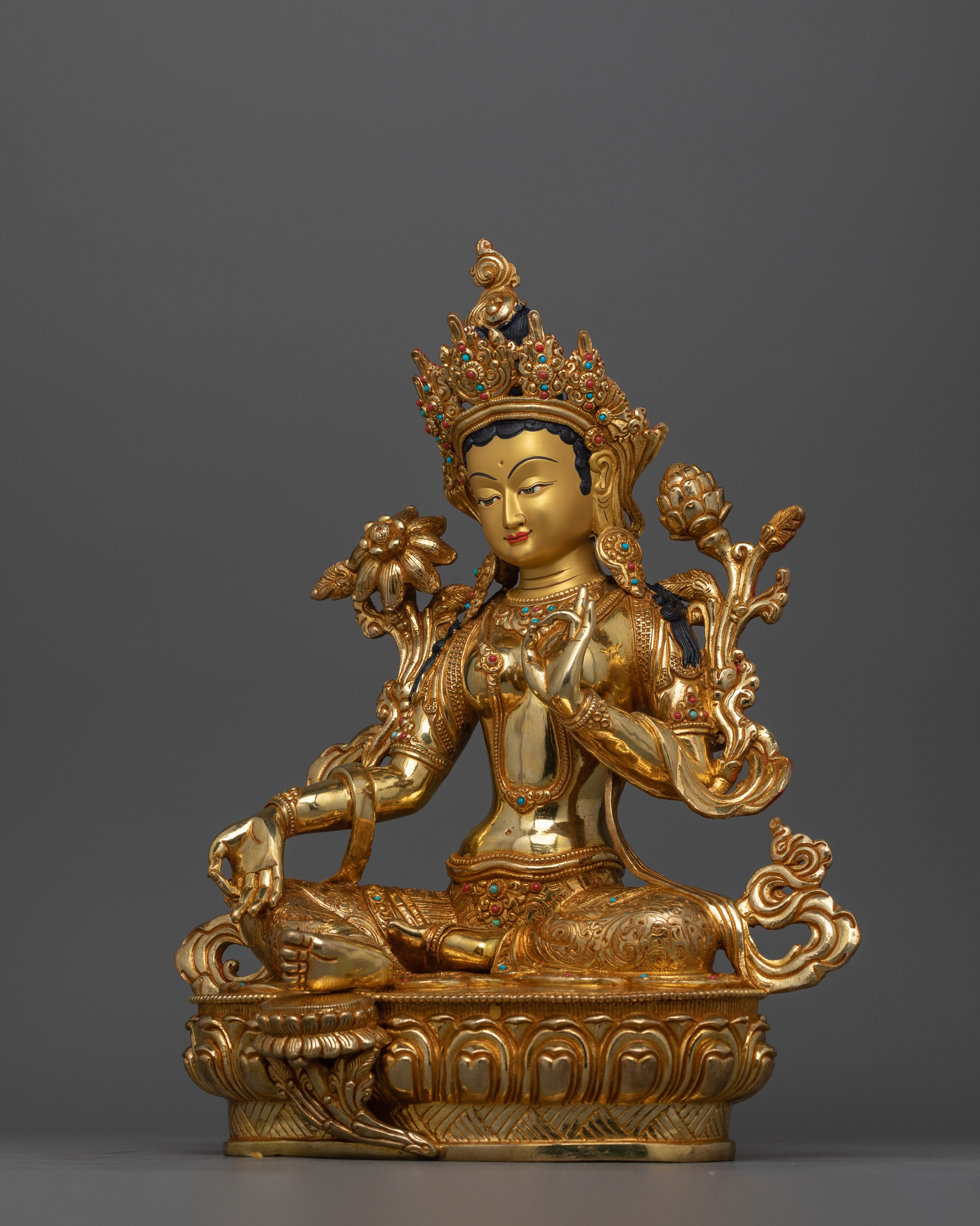 Buddhist Jetsun Dolma Green Tara Sculpture | Compassionate and Protective Buddha