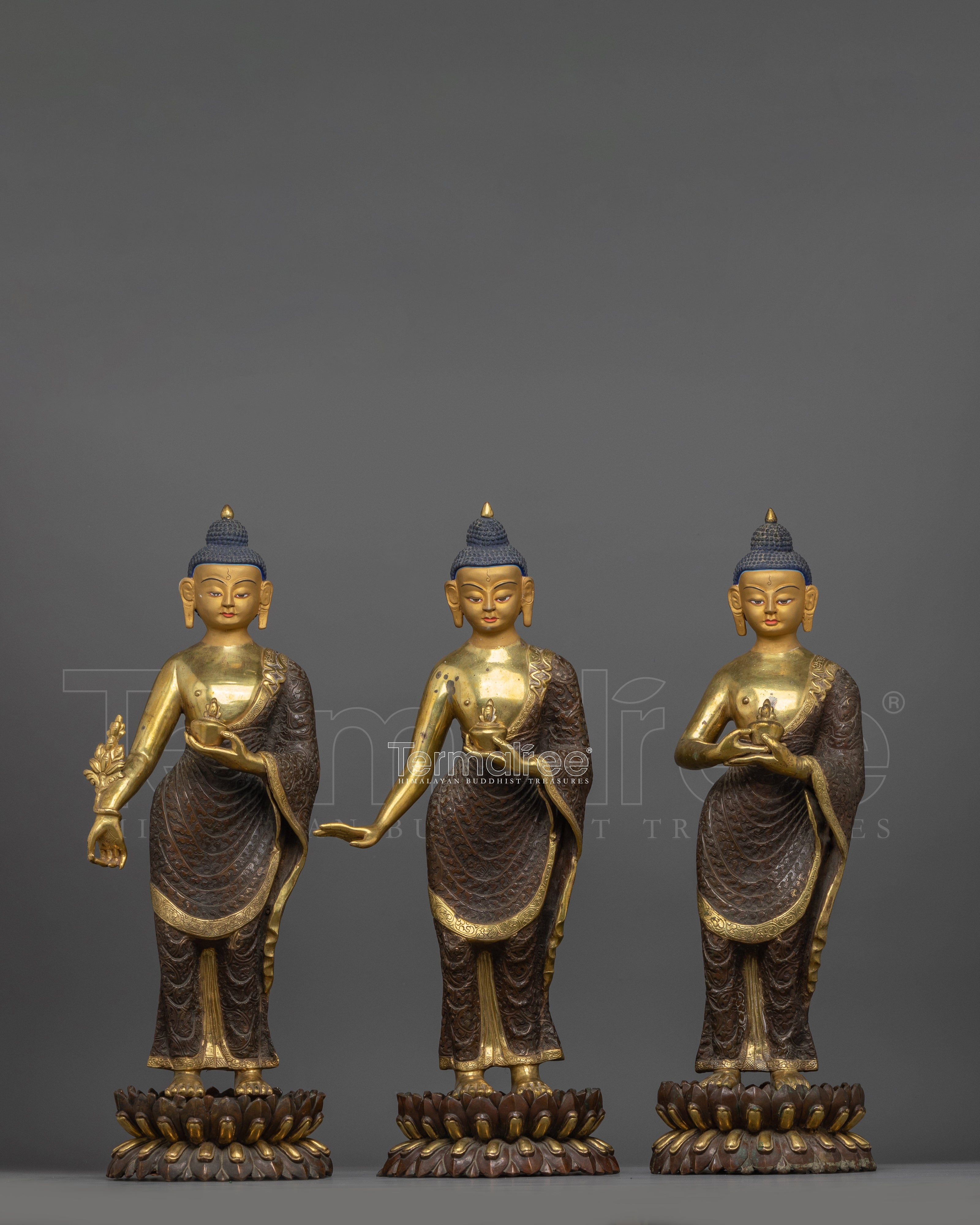 Three Buddha Set Antique Sculpture | Timeless Spiritual Masterpiece