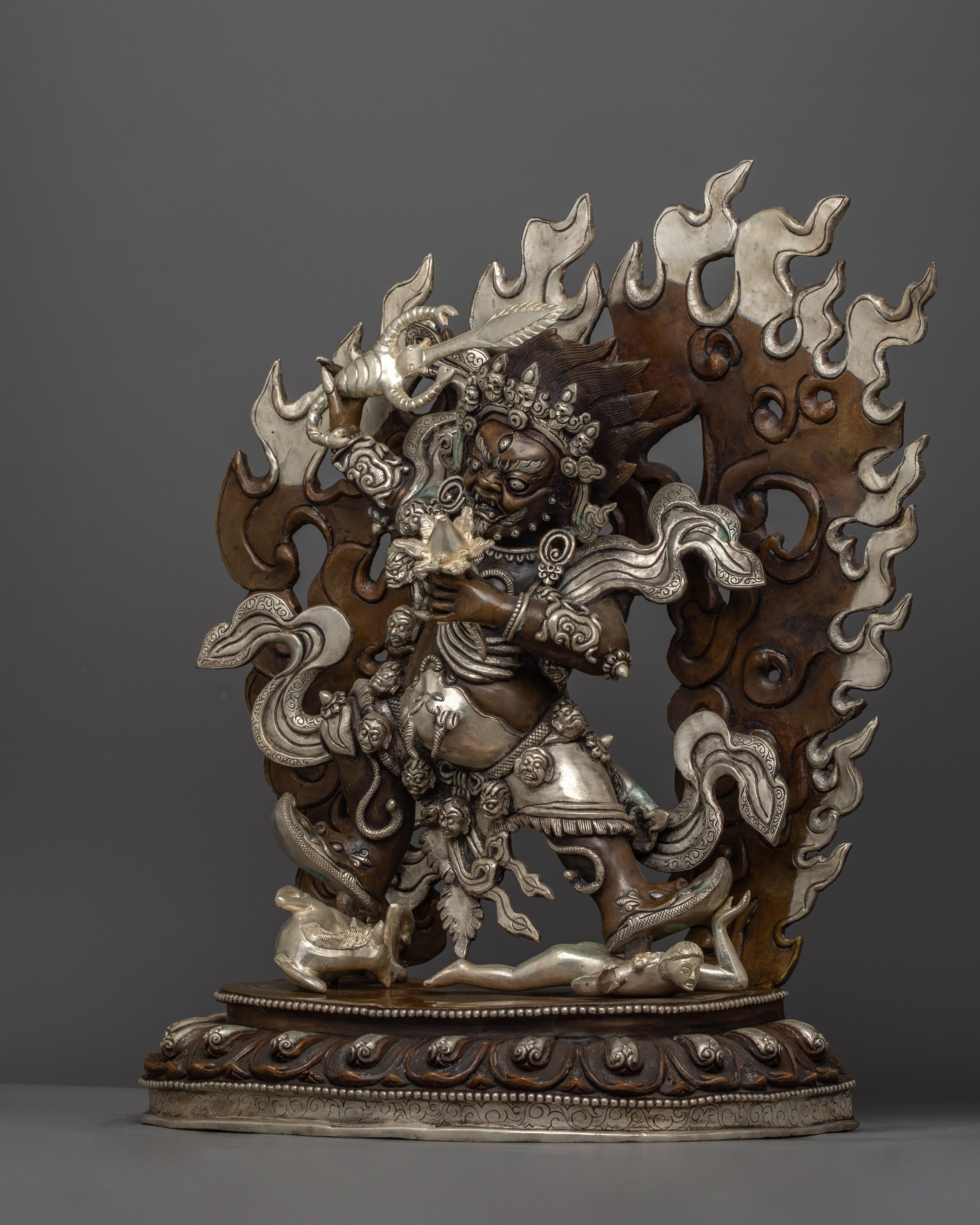 Handcrafted Silver-Plated Begtse Chen Statue | Protector Deity for Spiritual Harmony