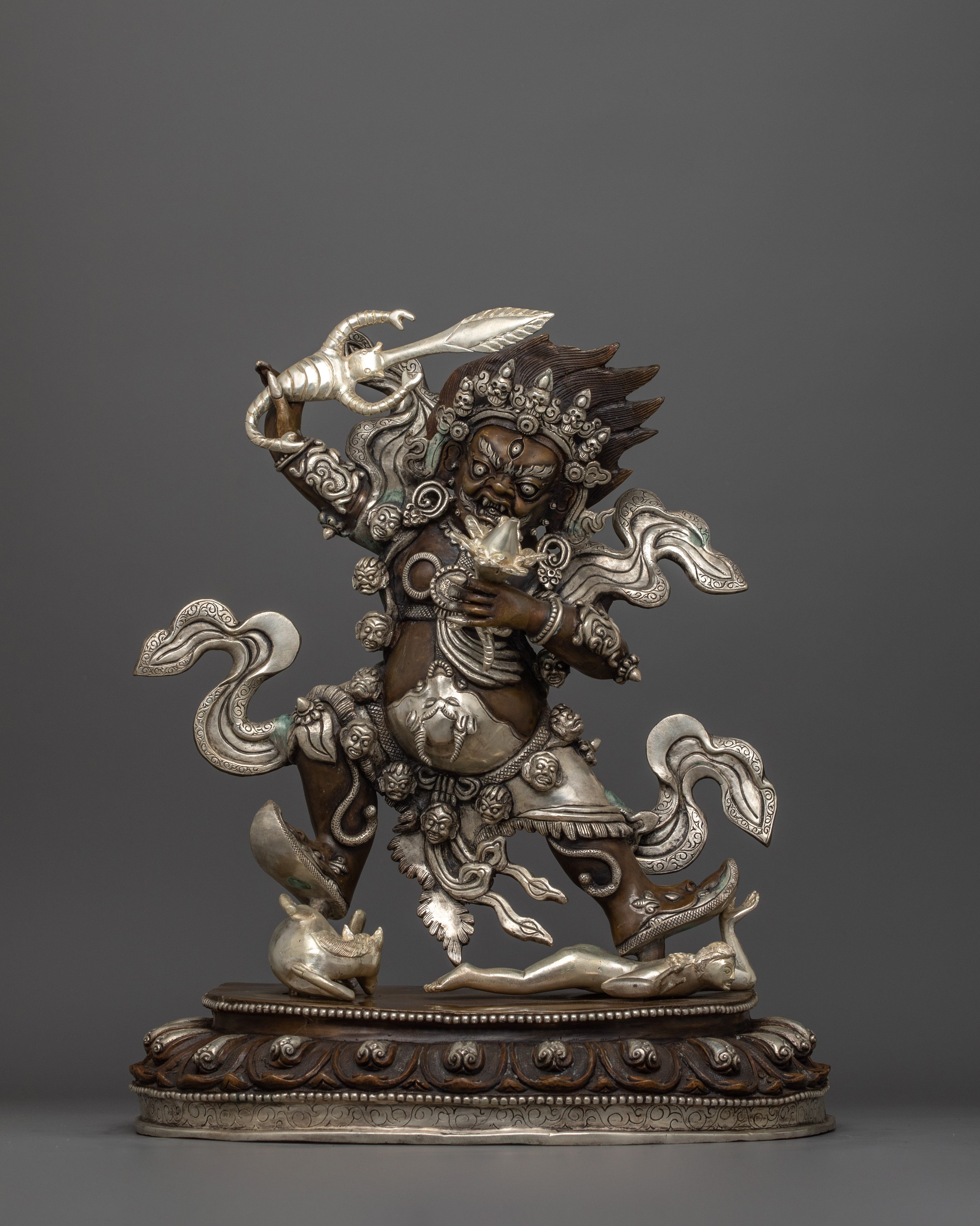 Handcrafted Silver-Plated Begtse Chen Statue | Protector Deity for Spiritual Harmony