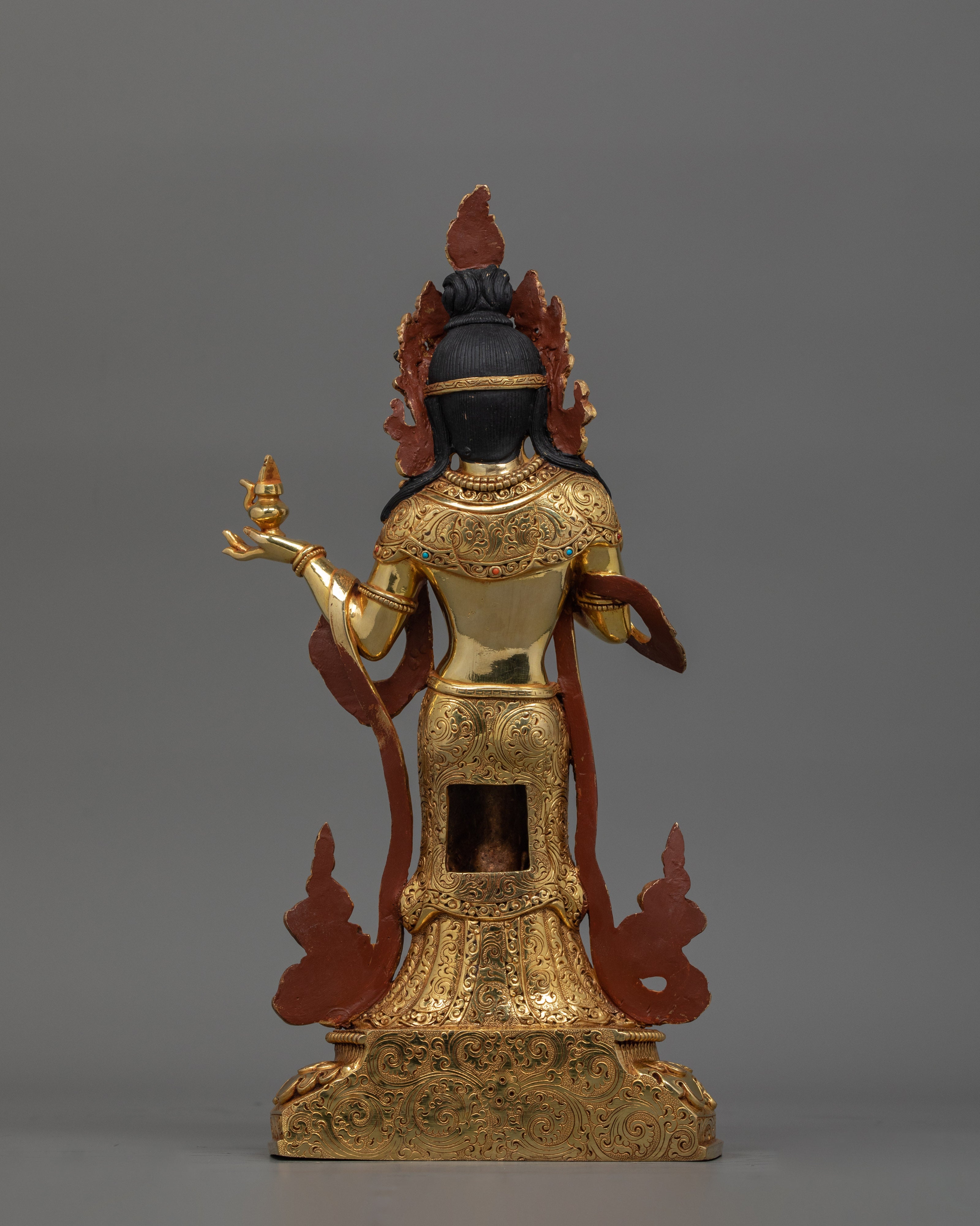 Traditionally Hand-crafted Guru Rinpoche with Two Consorts Sculpture | Tibetan Master
