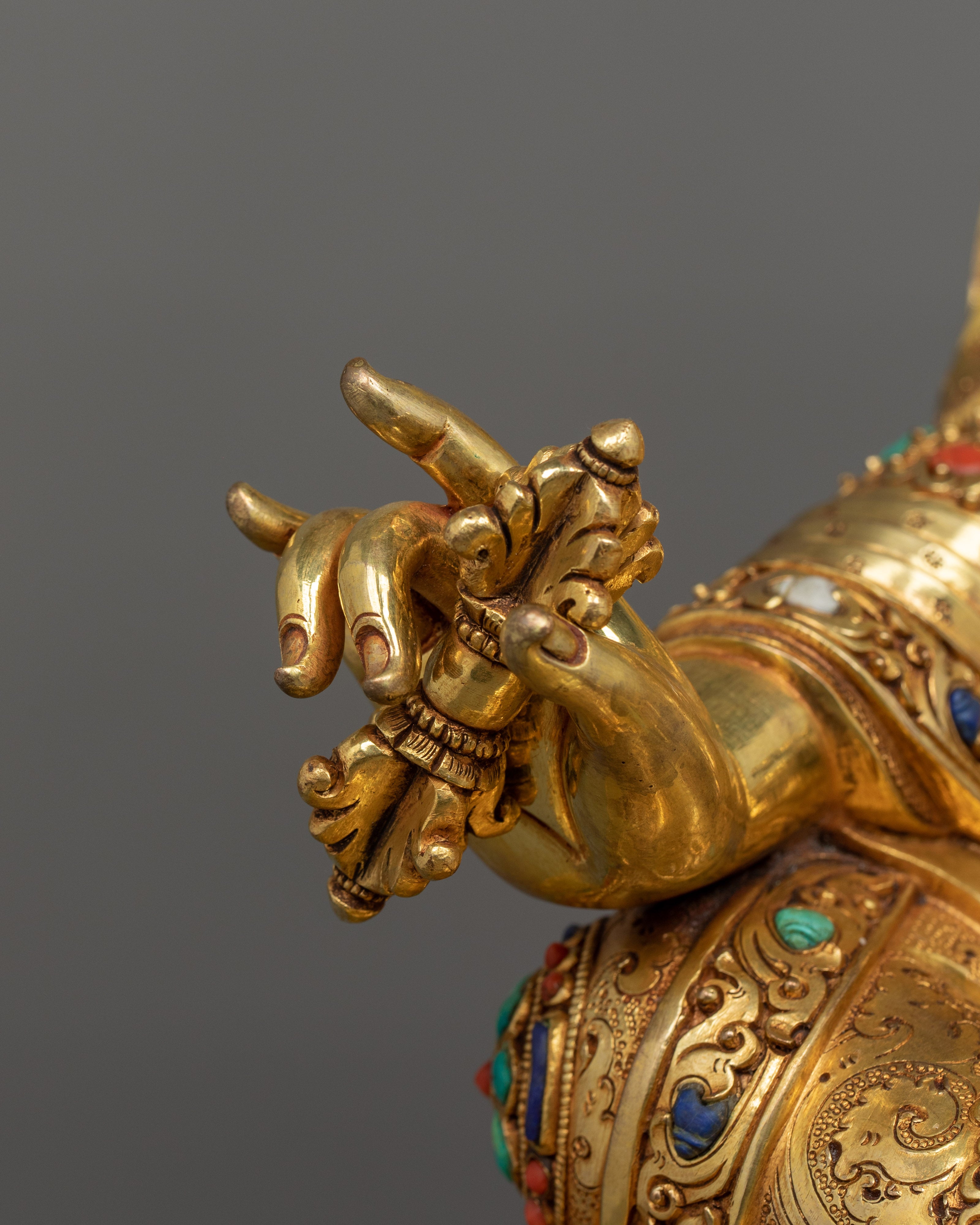 Guru Rinpoche with Sacred Halo Royal Throne Statue | Lotus-Born Padmasambhava Artwork