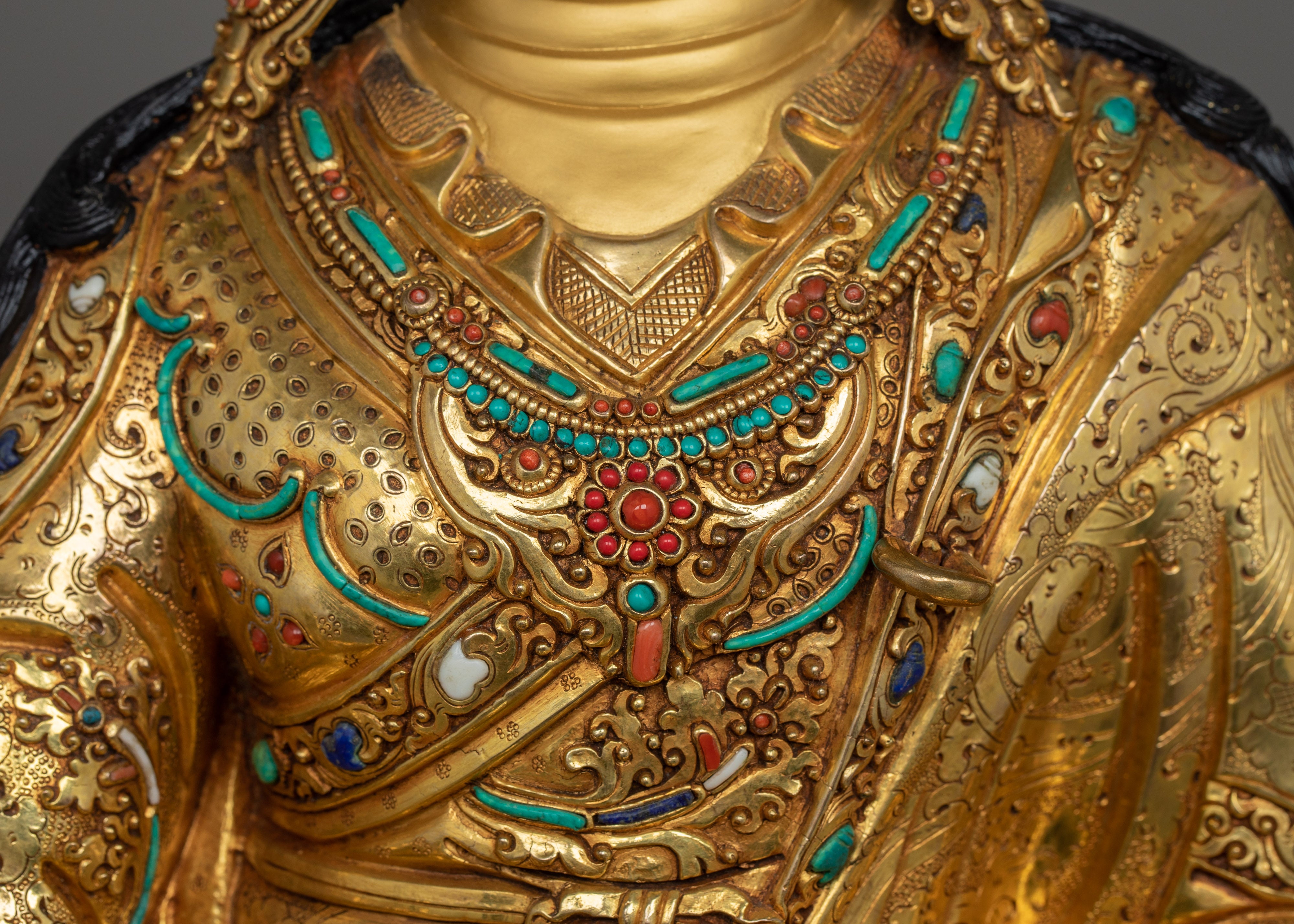 Crafted in 24K Gold Tibetan Padmasambhava Sculpture | The Lotus Born Master Figurine