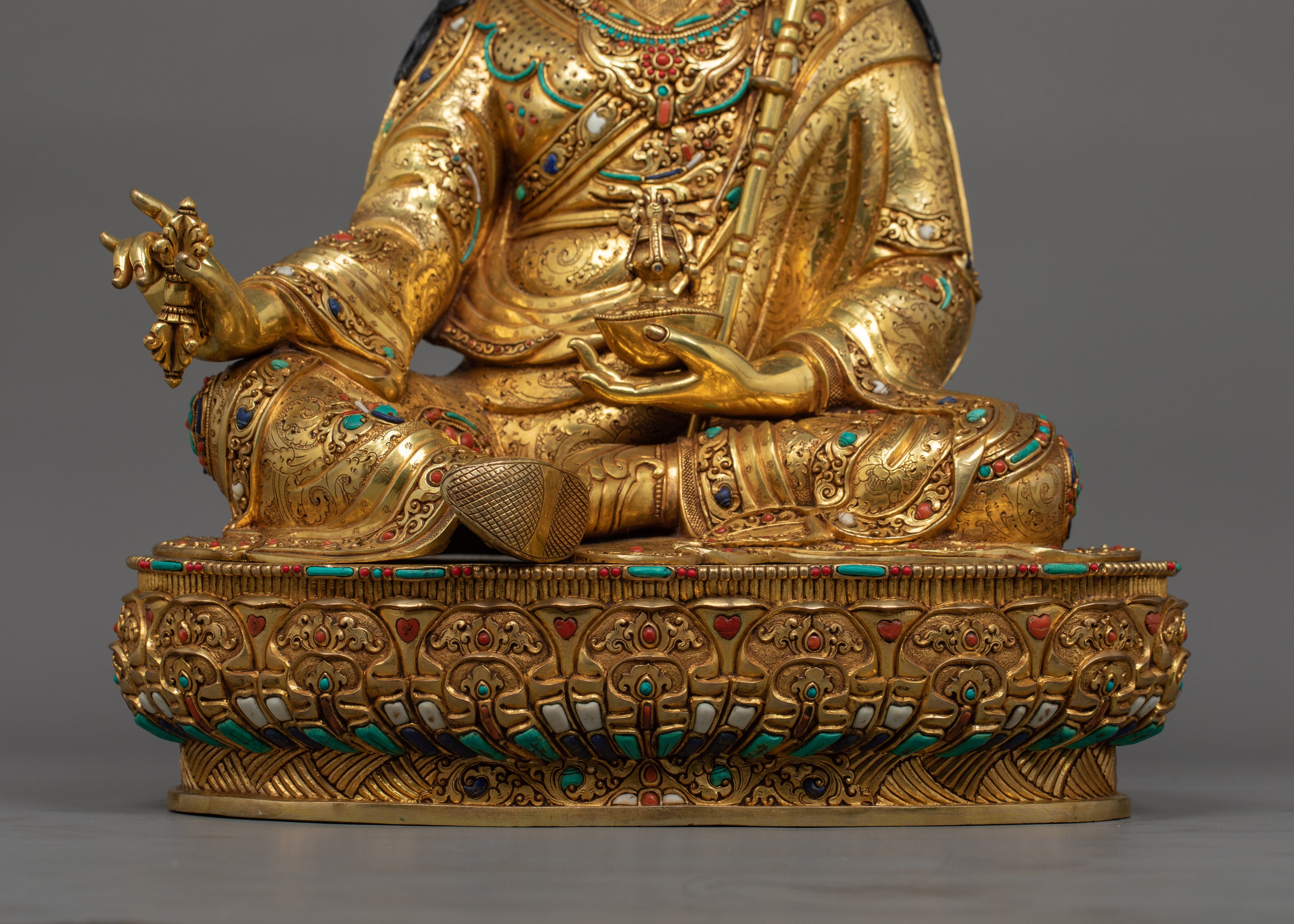 Crafted in 24K Gold Tibetan Padmasambhava Sculpture | The Lotus Born Master Figurine