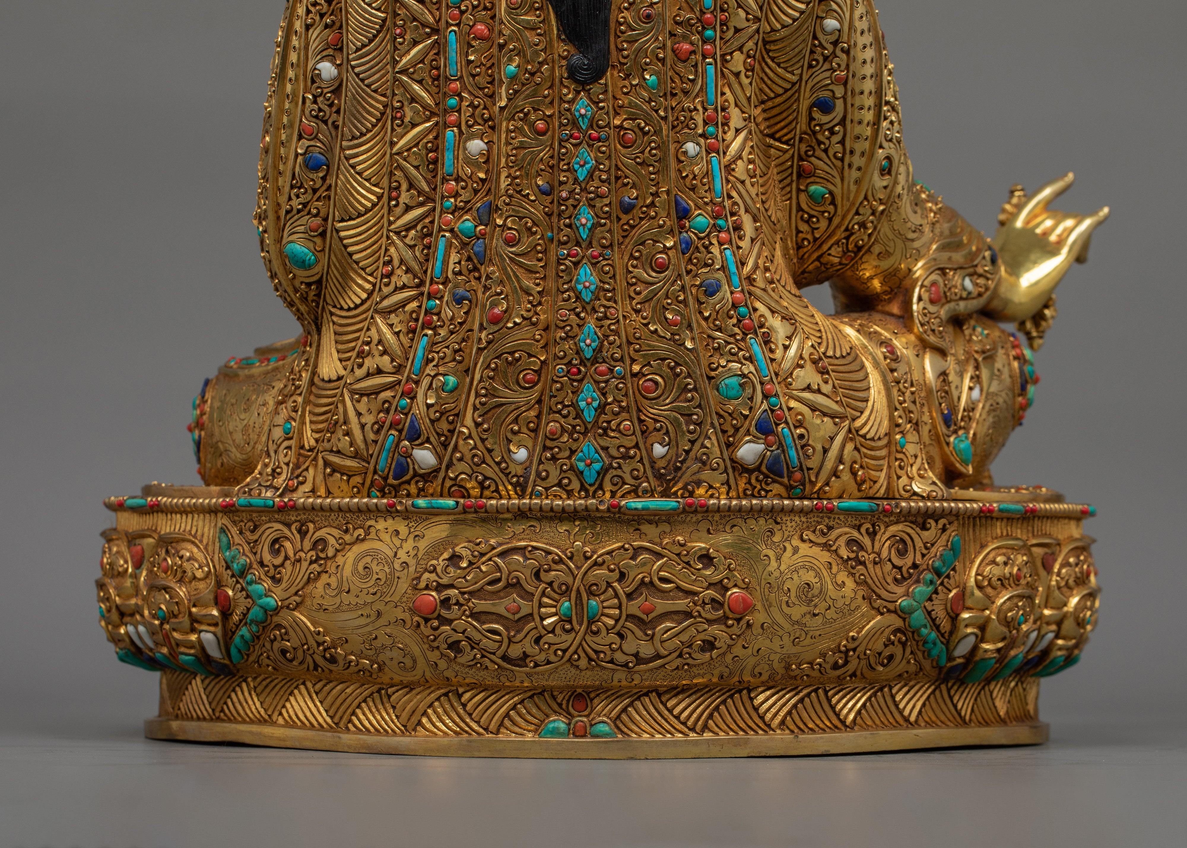Crafted in 24K Gold Tibetan Padmasambhava Sculpture | The Lotus Born Master Figurine