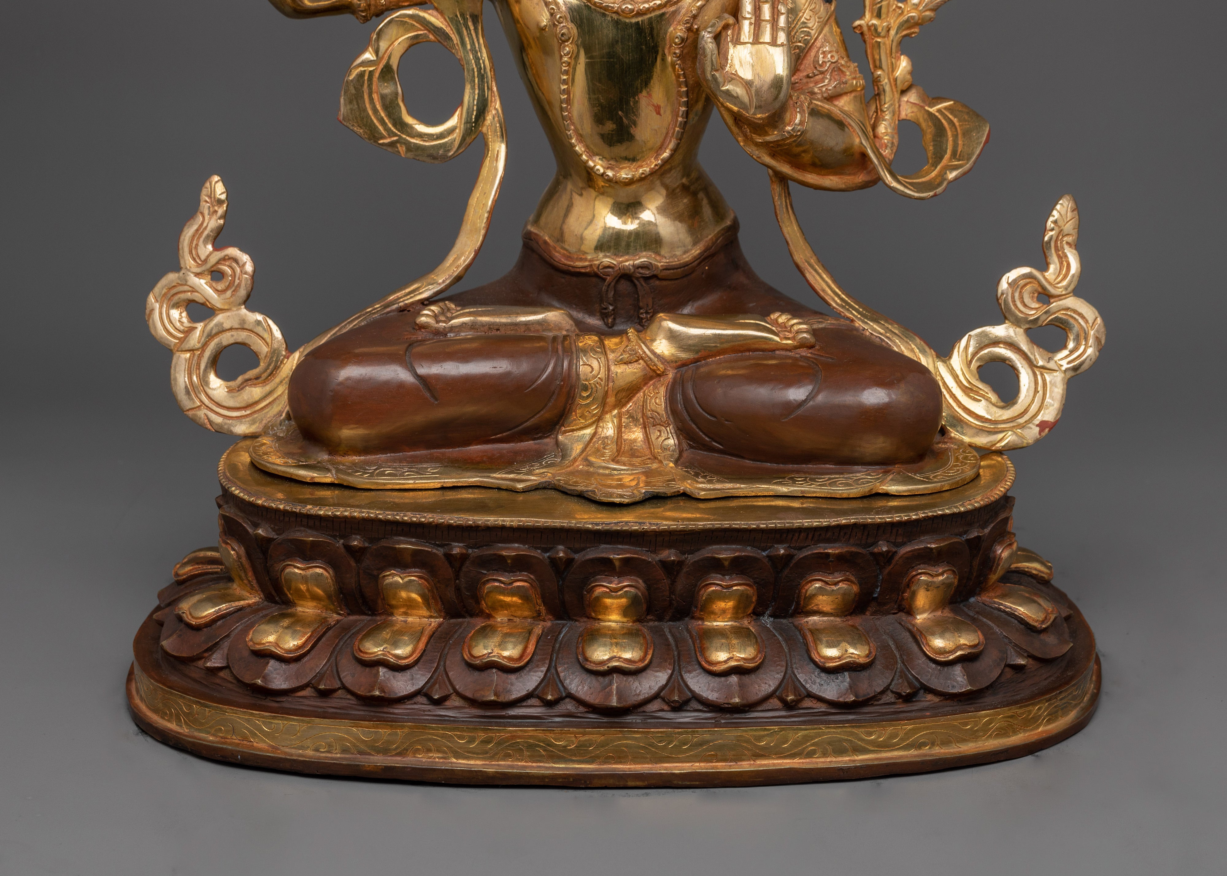 Manjushri with Halo Statue | 24K Gold Gilded Copper Artwork